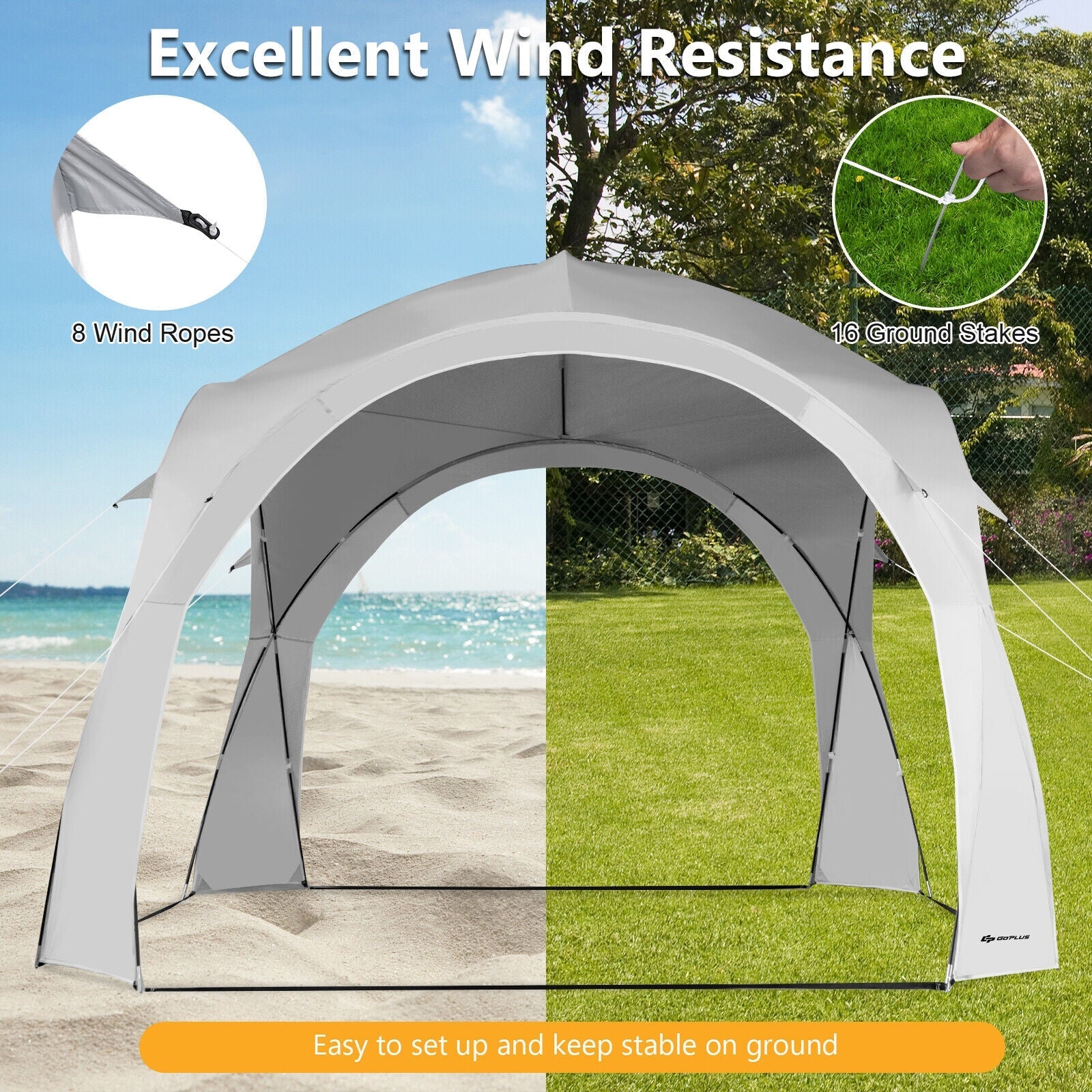 11 x 11 Feet Patio Sun Shade Shelter Canopy Tent Portable UPF 50+ Outdoor Beach-White - Energize Trek