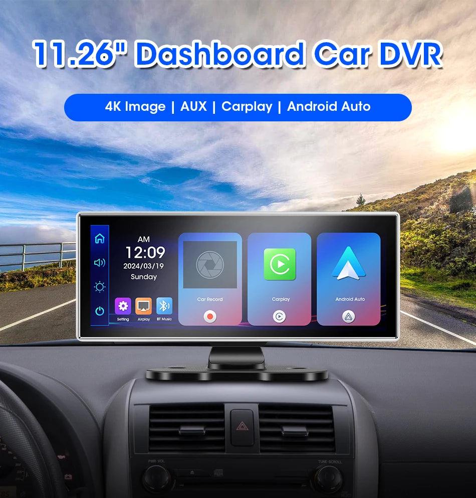 11.26 inch Car DVR 4K Dash Cam Dual Lens Wireless Carplay & Android Auto Video Recorder Monitor GPS Navigation 5G Wifi FM AUX - Energize Trek