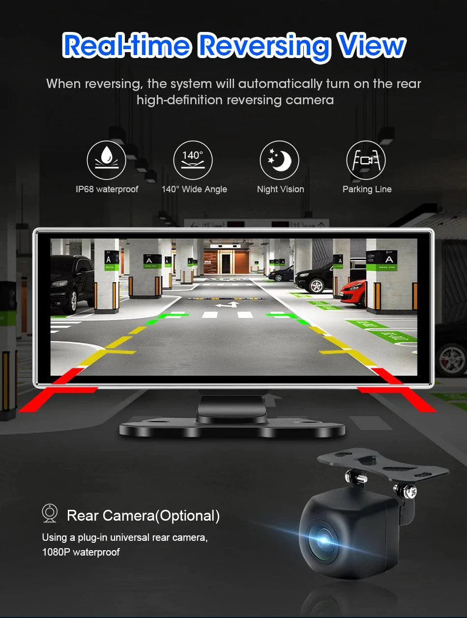 11.26 inch Car DVR 4K Dash Cam Dual Lens Wireless Carplay & Android Auto Video Recorder Monitor GPS Navigation 5G Wifi FM AUX - Energize Trek