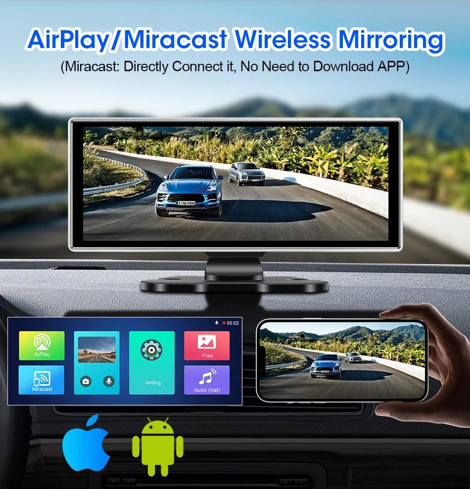 11.26 inch Car DVR 4K Dash Cam Dual Lens Wireless Carplay & Android Auto Video Recorder Monitor GPS Navigation 5G Wifi FM AUX - Energize Trek
