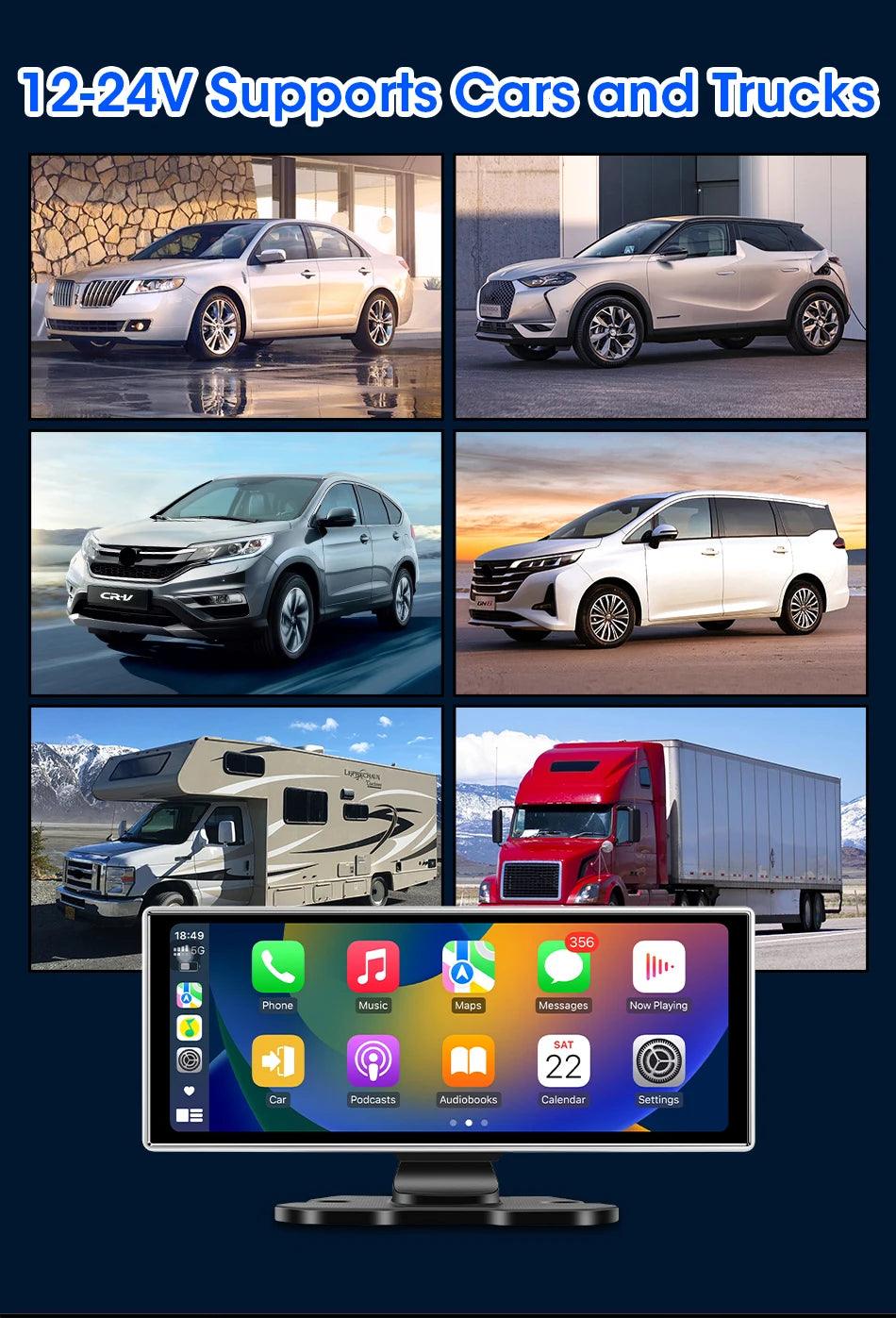 11.26 inch Car DVR 4K Dash Cam Dual Lens Wireless Carplay & Android Auto Video Recorder Monitor GPS Navigation 5G Wifi FM AUX - Energize Trek