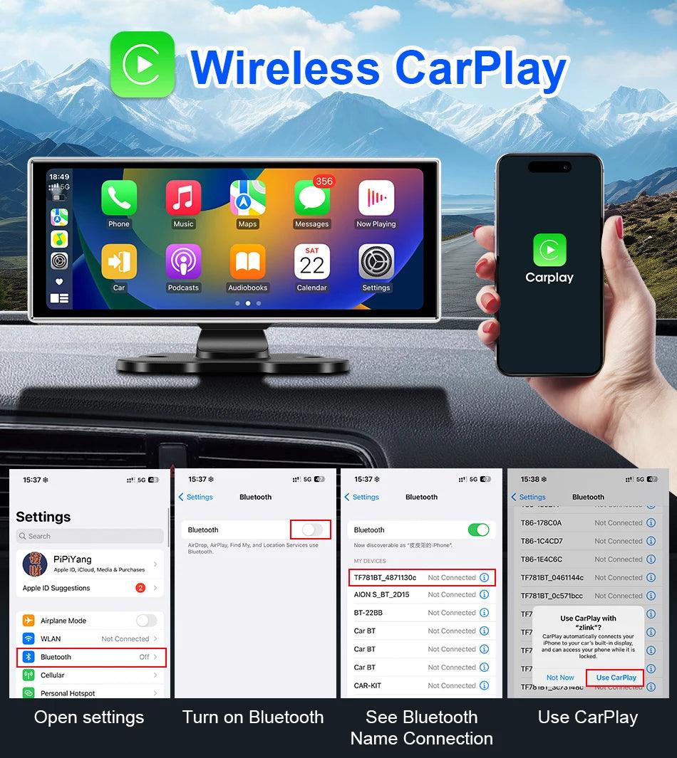 11.26 inch Car DVR 4K Dash Cam Dual Lens Wireless Carplay & Android Auto Video Recorder Monitor GPS Navigation 5G Wifi FM AUX - Energize Trek