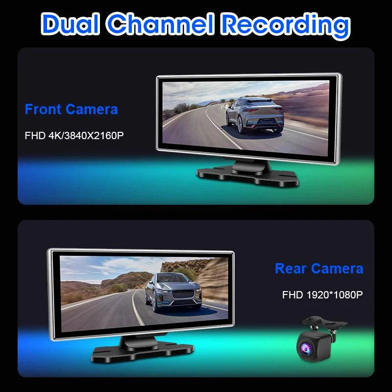 11.26 inch Car DVR 4K Dash Cam Dual Lens Wireless Carplay & Android Auto Video Recorder Monitor GPS Navigation 5G Wifi FM AUX - Energize Trek