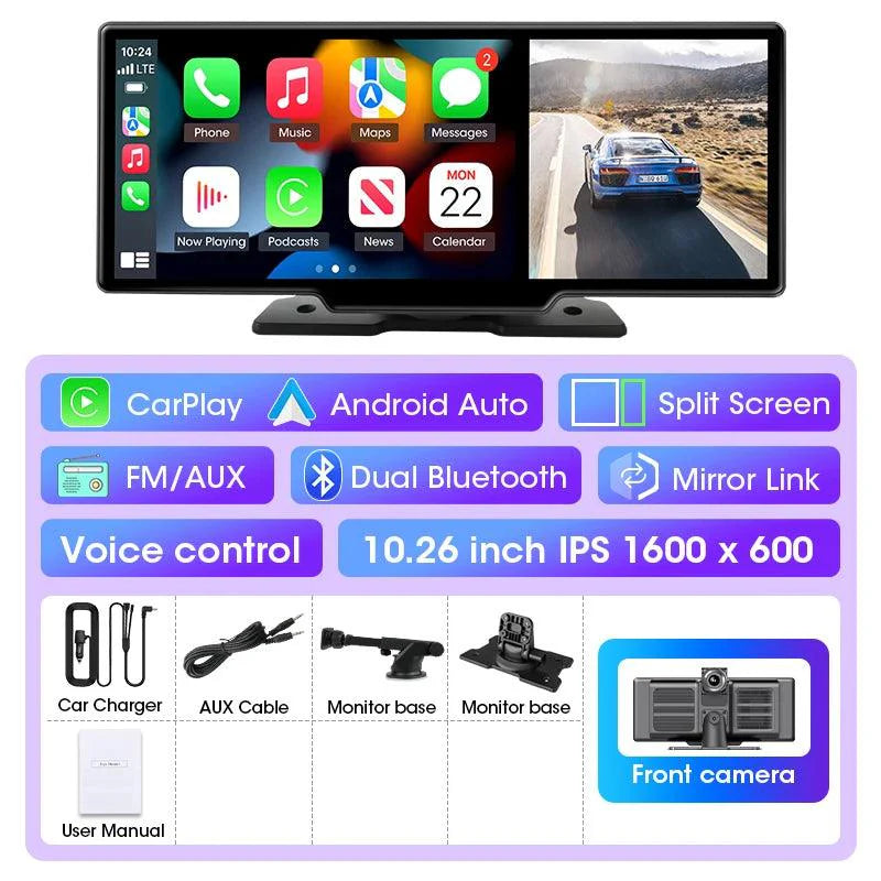 11.26 inch Car DVR 4K Dash Cam Dual Lens Wireless Carplay & Android Auto Video Recorder Monitor GPS Navigation 5G Wifi FM AUX - Energize Trek