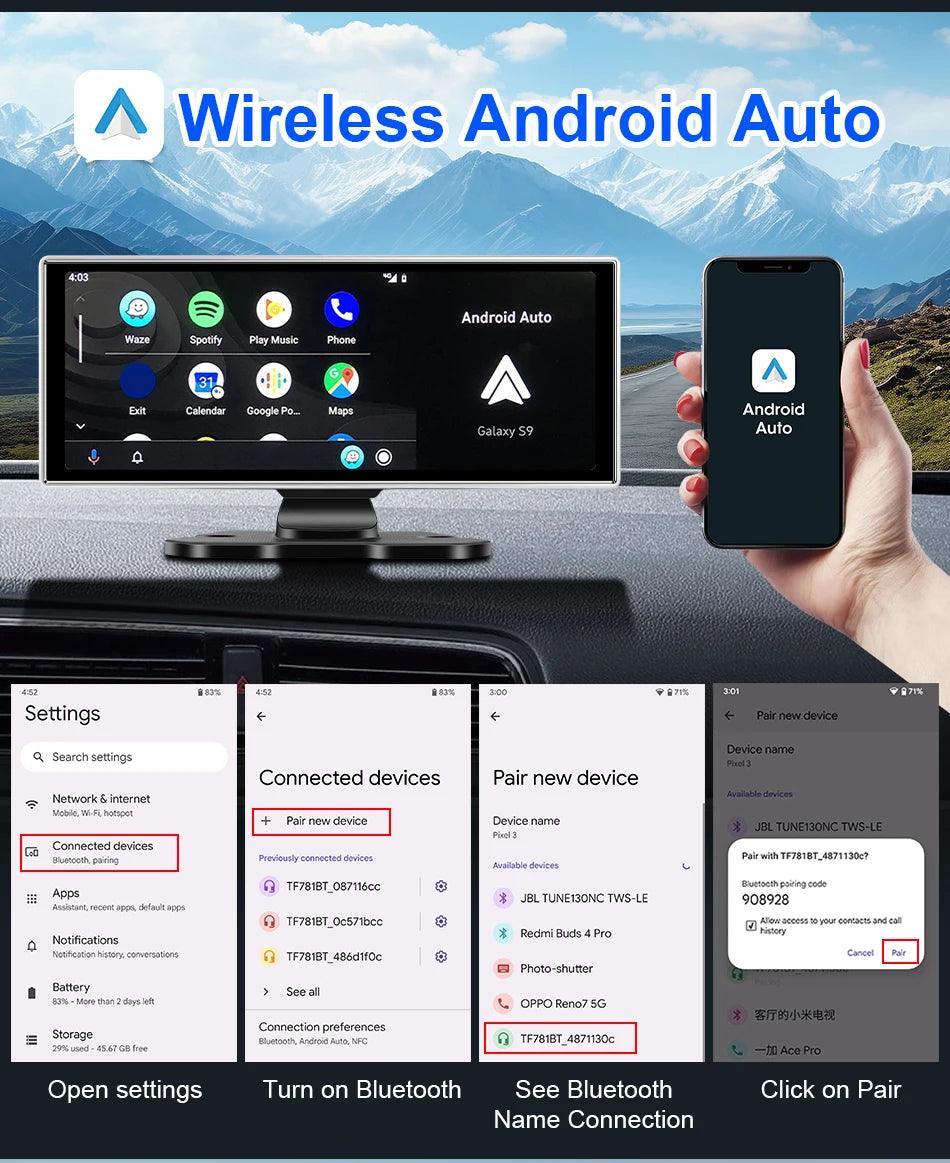 11.26 inch Car DVR 4K Dash Cam Dual Lens Wireless Carplay & Android Auto Video Recorder Monitor GPS Navigation 5G Wifi FM AUX - Energize Trek