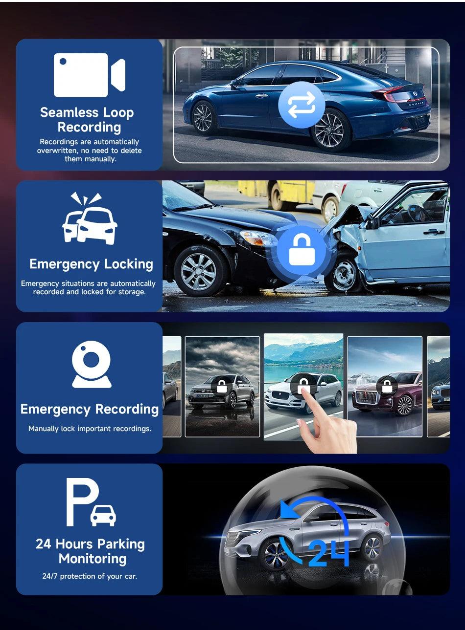 11.26 inch Car DVR 4K Dash Cam Dual Lens Wireless Carplay & Android Auto Video Recorder Monitor GPS Navigation 5G Wifi FM AUX - Energize Trek