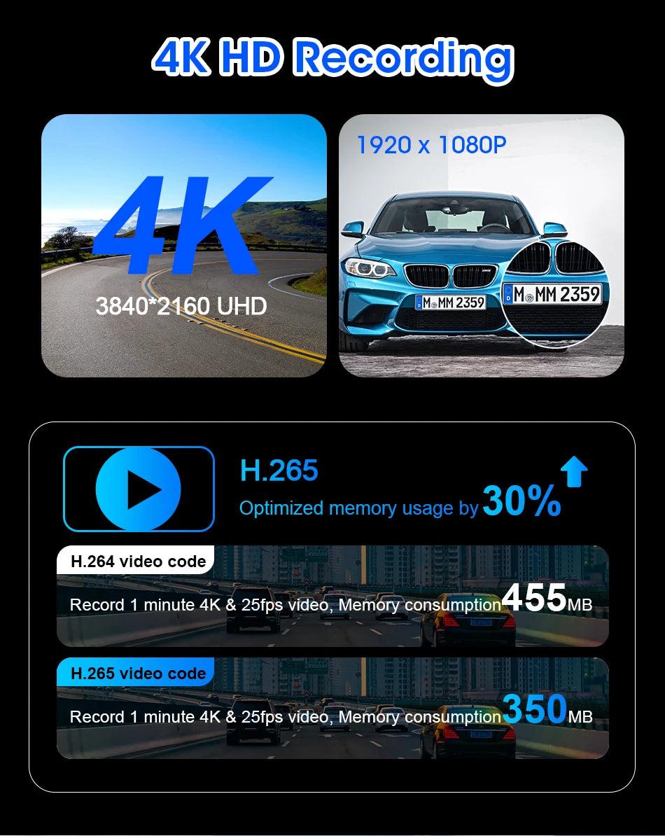 11.26 inch Car DVR 4K Dash Cam Dual Lens Wireless Carplay & Android Auto Video Recorder Monitor GPS Navigation 5G Wifi FM AUX - Energize Trek