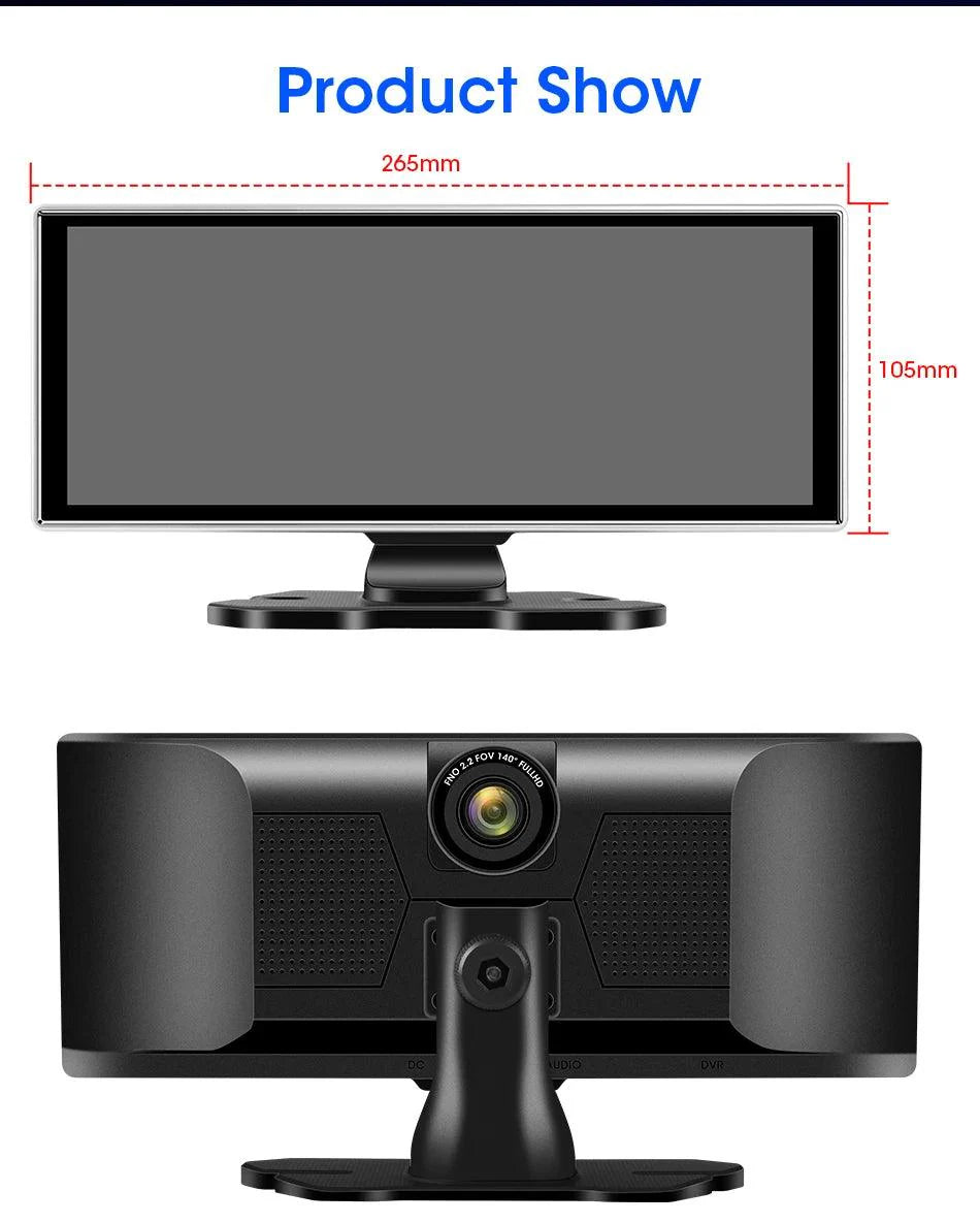 11.26 inch Car DVR 4K Dash Cam Dual Lens Wireless Carplay & Android Auto Video Recorder Monitor GPS Navigation 5G Wifi FM AUX - Energize Trek