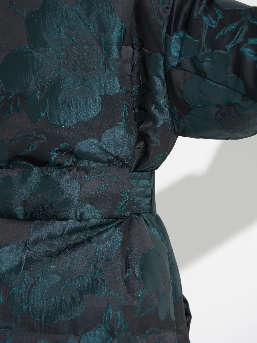 Monochrome Jacquard Down Coat in Vintage Emerald - Energize Trek