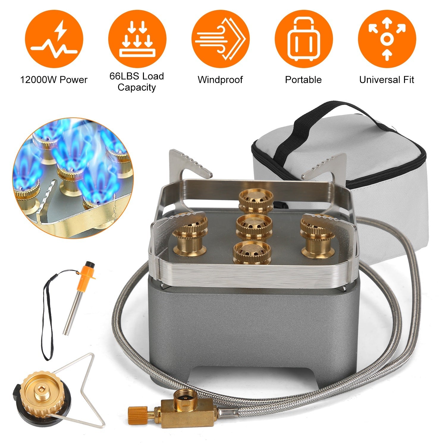 12000W Portable Camping Stove With Cassette Adapter Windproof Outdoor Backpacking Burner with Carrying Case Igniter for Outdoor Hiking Camping Picnic - Energize Trek