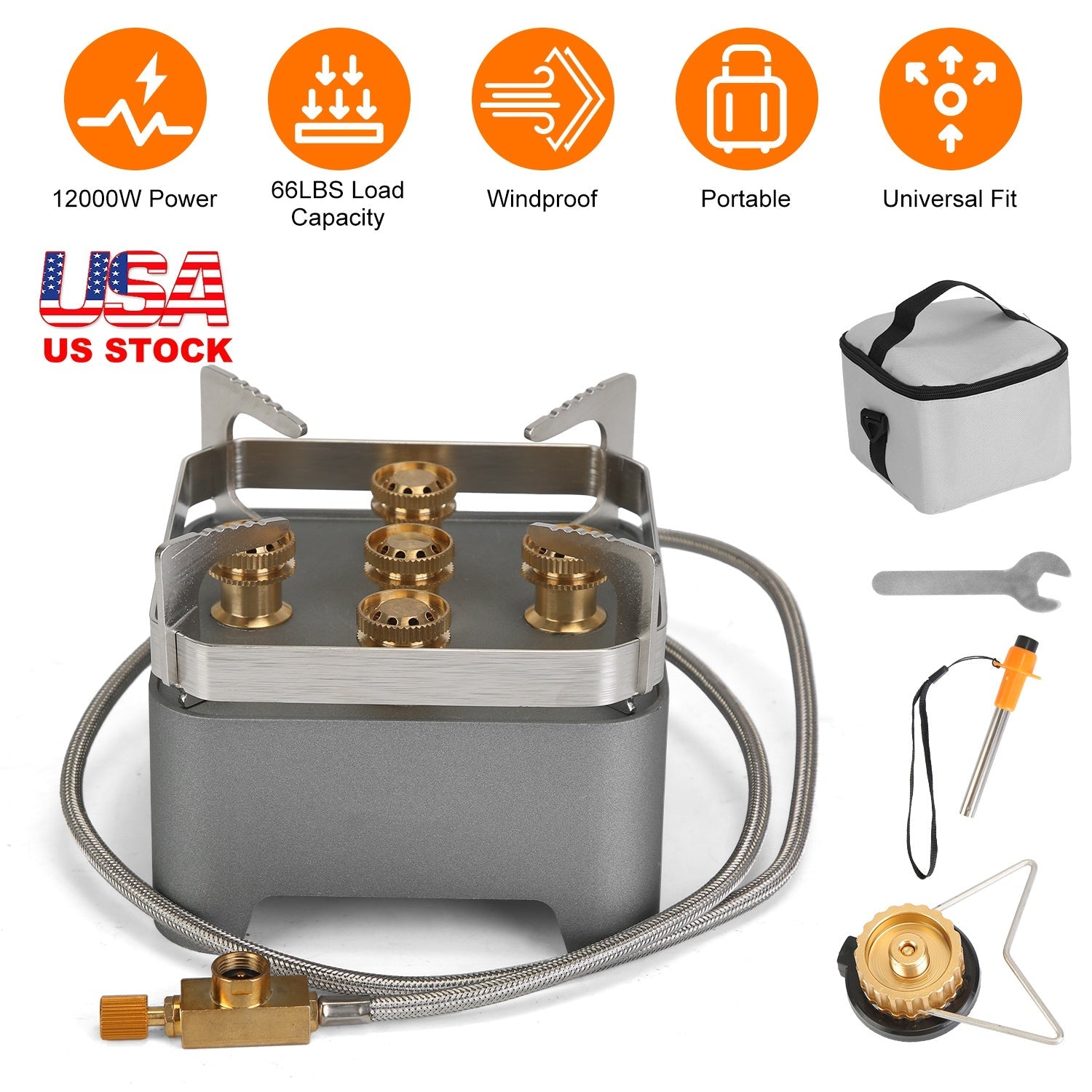 12000W Portable Camping Stove With Cassette Adapter Windproof Outdoor Backpacking Burner with Carrying Case Igniter for Outdoor Hiking Camping Picnic - Energize Trek