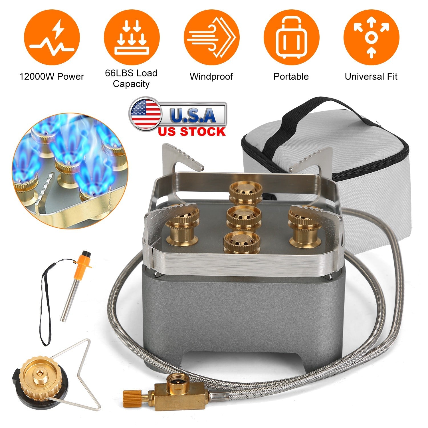 12000W Portable Camping Stove With Cassette Adapter Windproof Outdoor Backpacking Burner with Carrying Case Igniter for Outdoor Hiking Camping Picnic - Energize Trek
