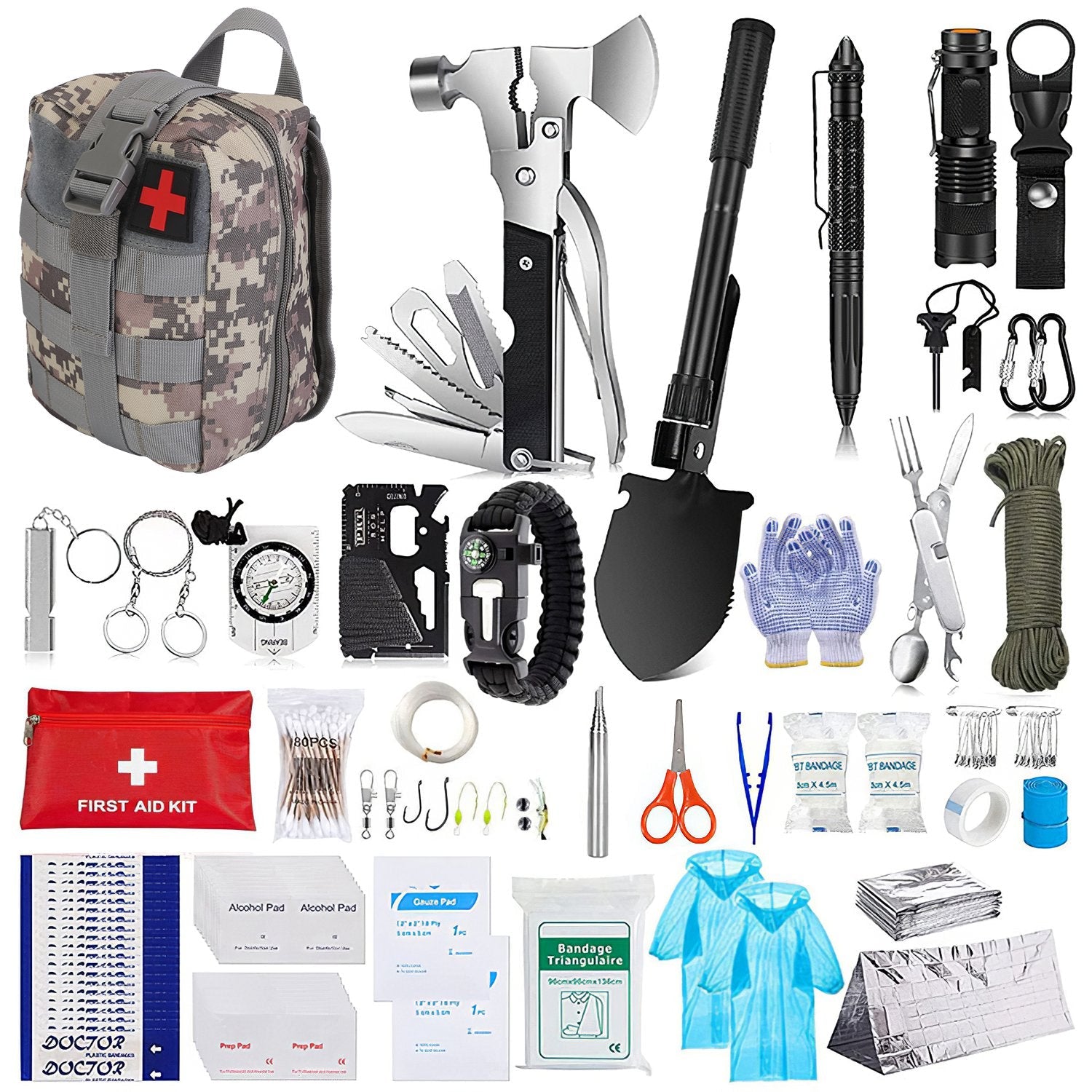 125Pcs Survival Kits Professional Emergency Survival Gear Tactical First Aid Kit Supplies for Outdoor Adventure Camping Hiking Hunting - Energize Trek