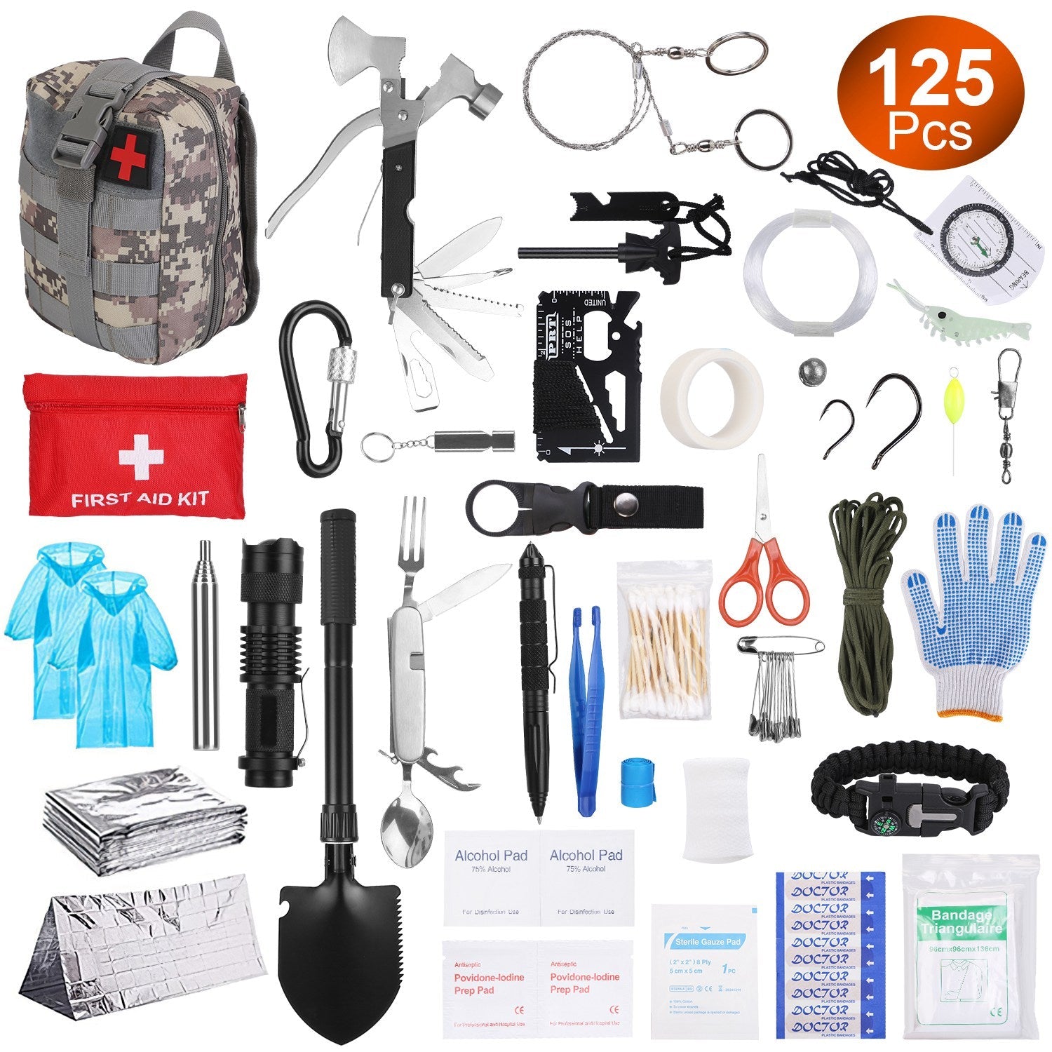 125Pcs Survival Kits Professional Emergency Survival Gear Tactical First Aid Kit Supplies for Outdoor Adventure Camping Hiking Hunting - Energize Trek