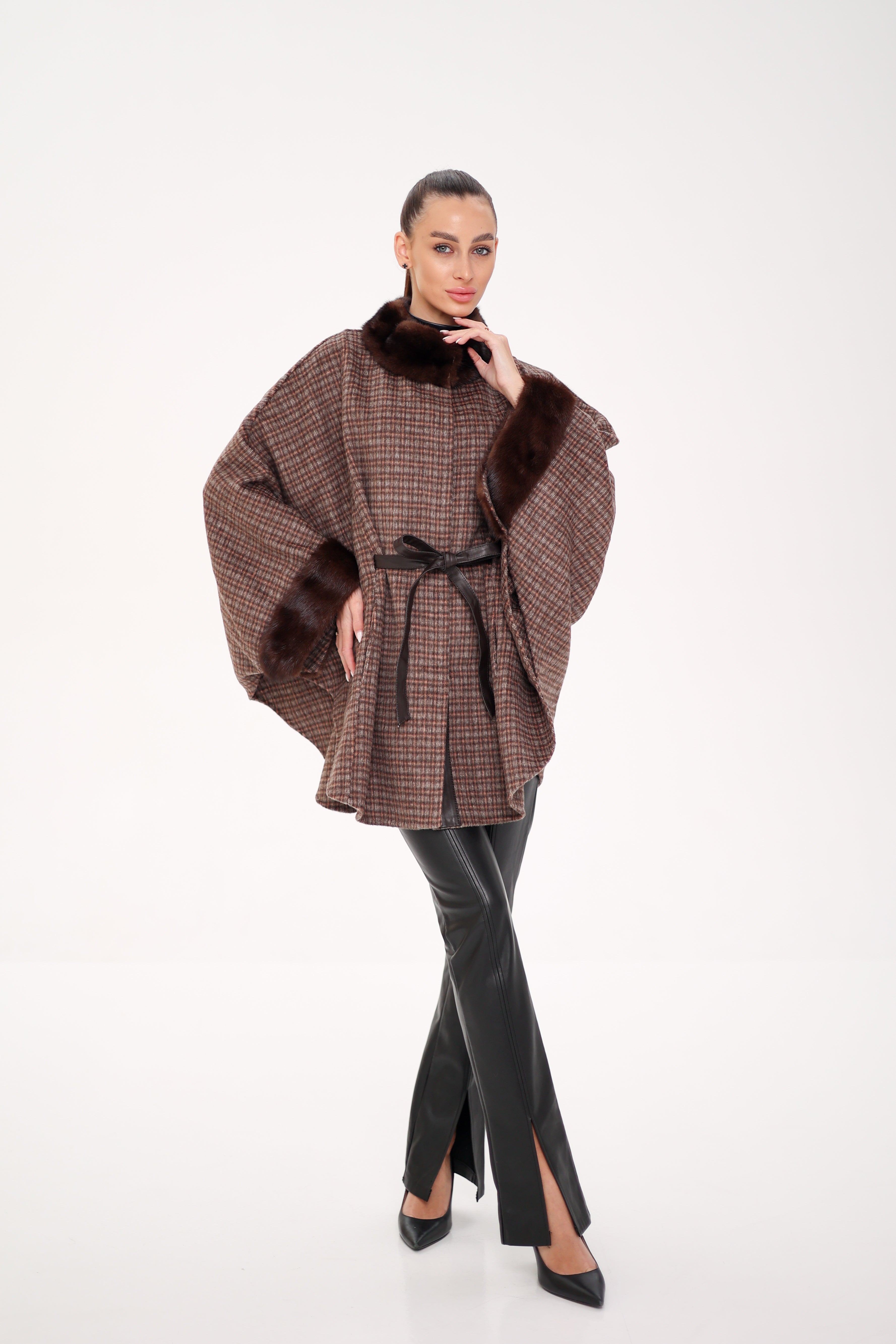 Genuine Scandinavian Mink Fur Double Face Wool Poncho - Energize Trek