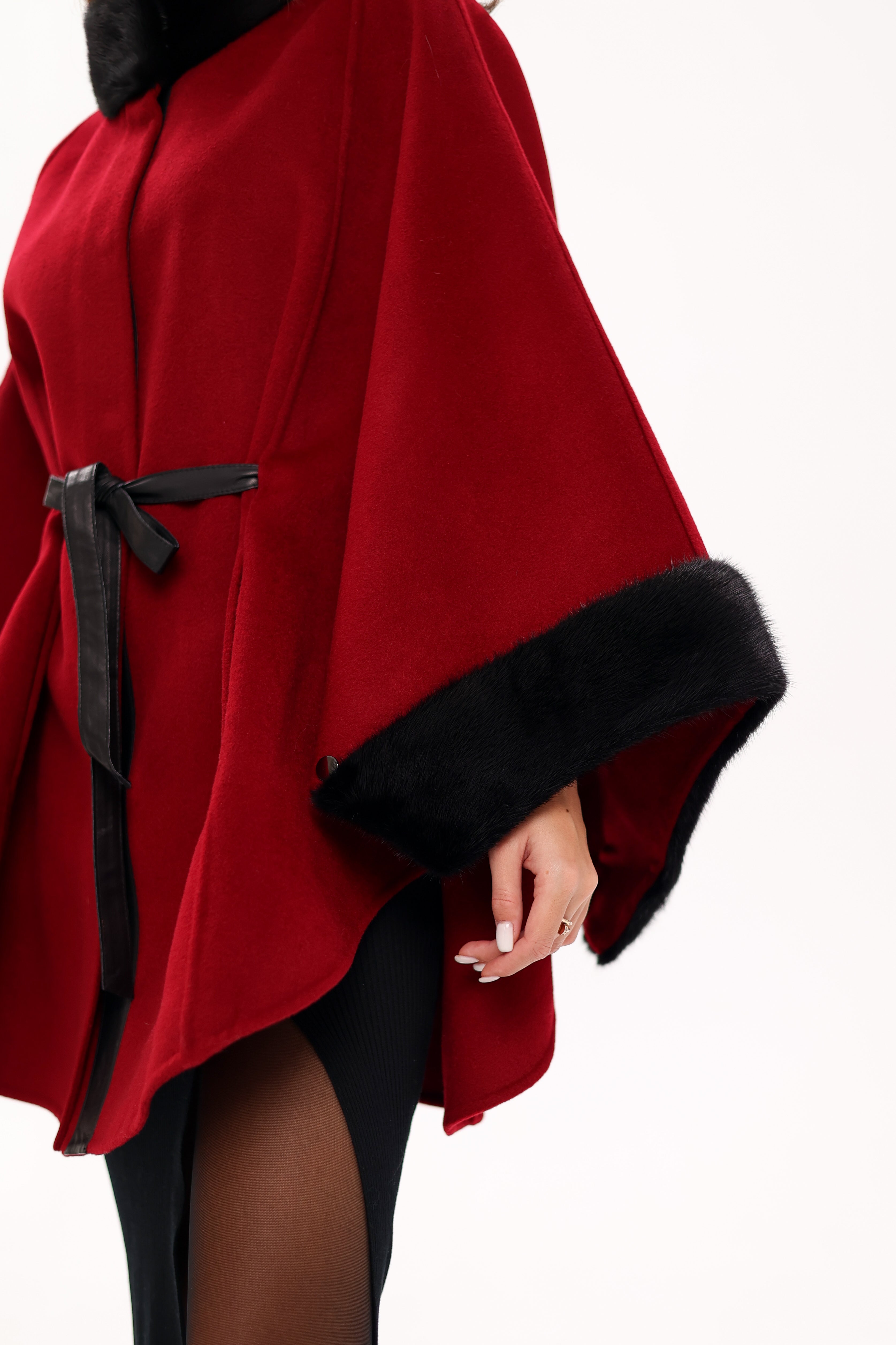 Genuine Scandinavian Mink Fur Double Face Wool Poncho - Energize Trek