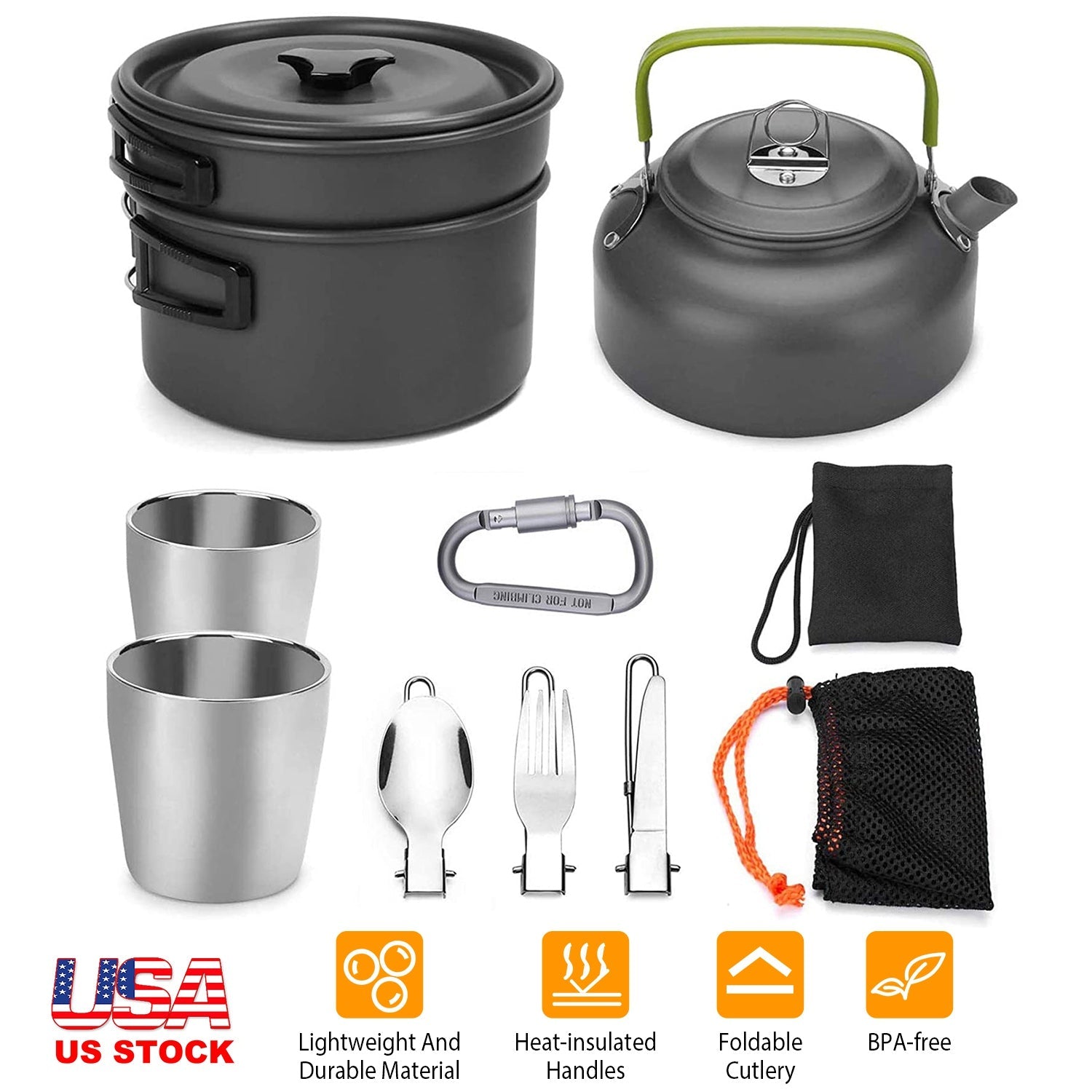 12Pcs Camping Cookware Set Camping Stove Aluminum Pot Pans Kit for Hiking Picnic Outdoor with Cup Fork Spoon Knife - Energize Trek
