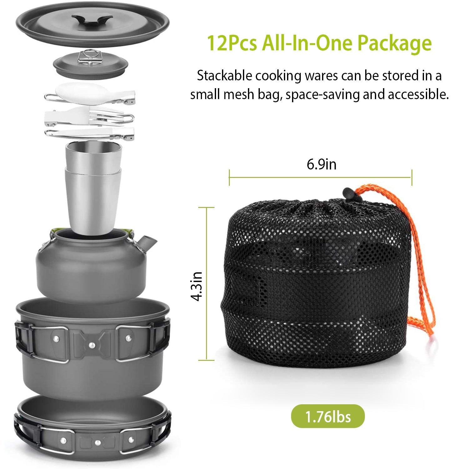 12Pcs Camping Cookware Set Camping Stove Aluminum Pot Pans Kit for Hiking Picnic Outdoor with Cup Fork Spoon Knife - Energize Trek