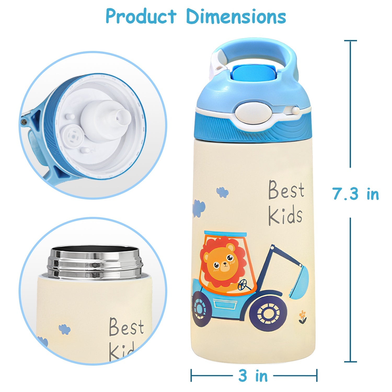 13.5Oz Insulated Stainless Steel Water Bottle Leak-proof Bottle for Kids with Straw Push Button Lock Switch Sports Water Bottle for Toddlers Boys Girl - Energize Trek