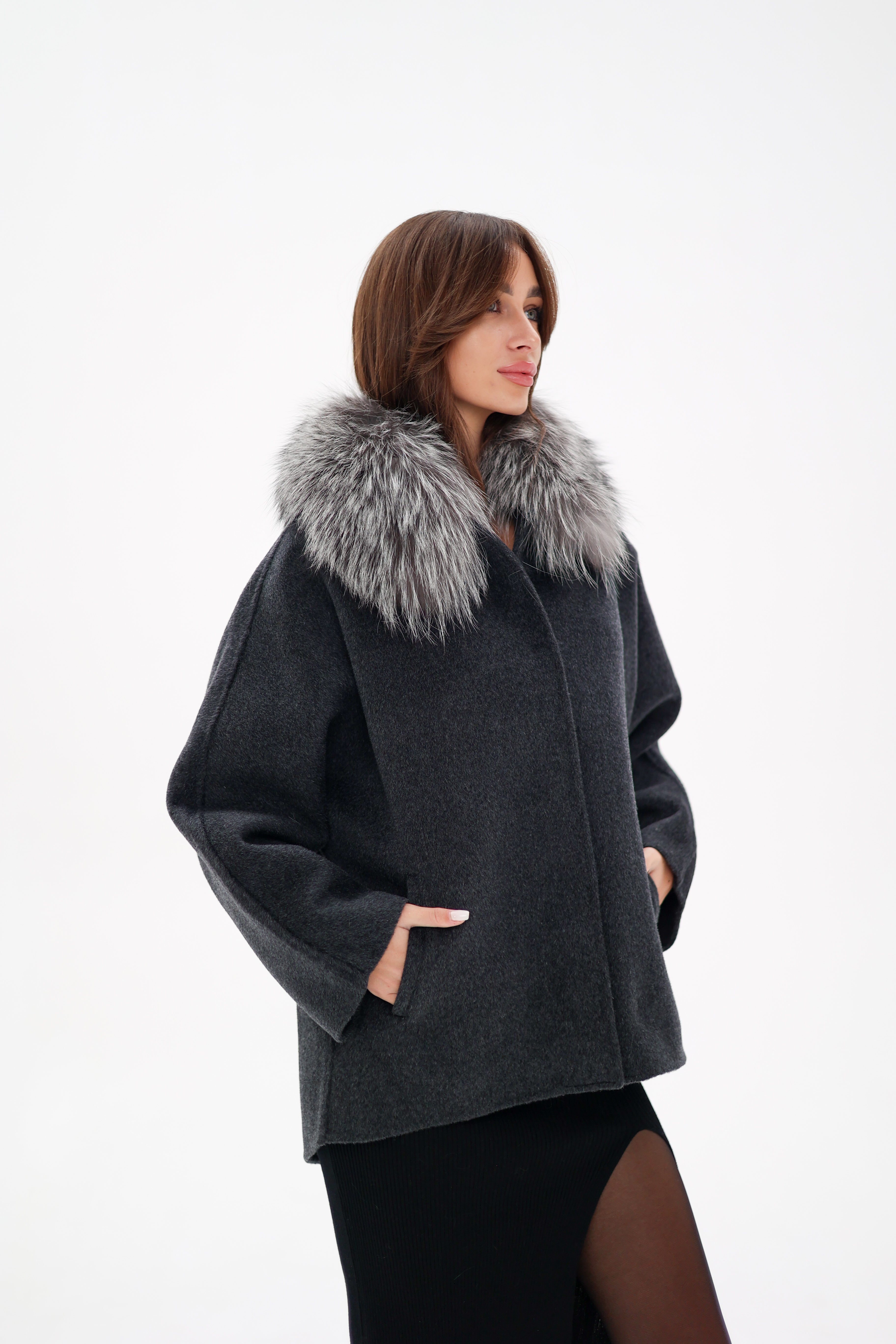 Genuine Silver Fox Fur Virgin Wool Coat - Energize Trek