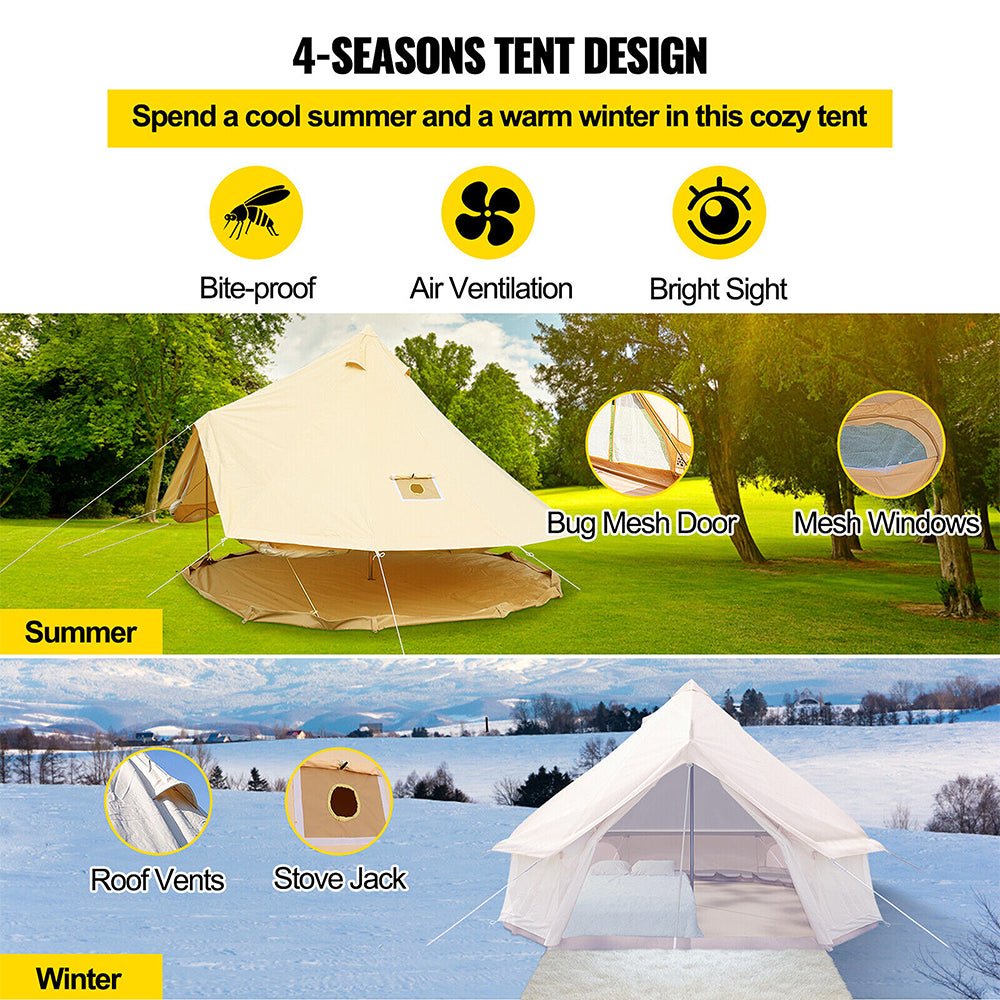 13FT Outdoor Glamping Yurt Teepee Canvas Camping Bell Family Waterproof Tent W/ Stove Jack (SAK92361) - Energize Trek