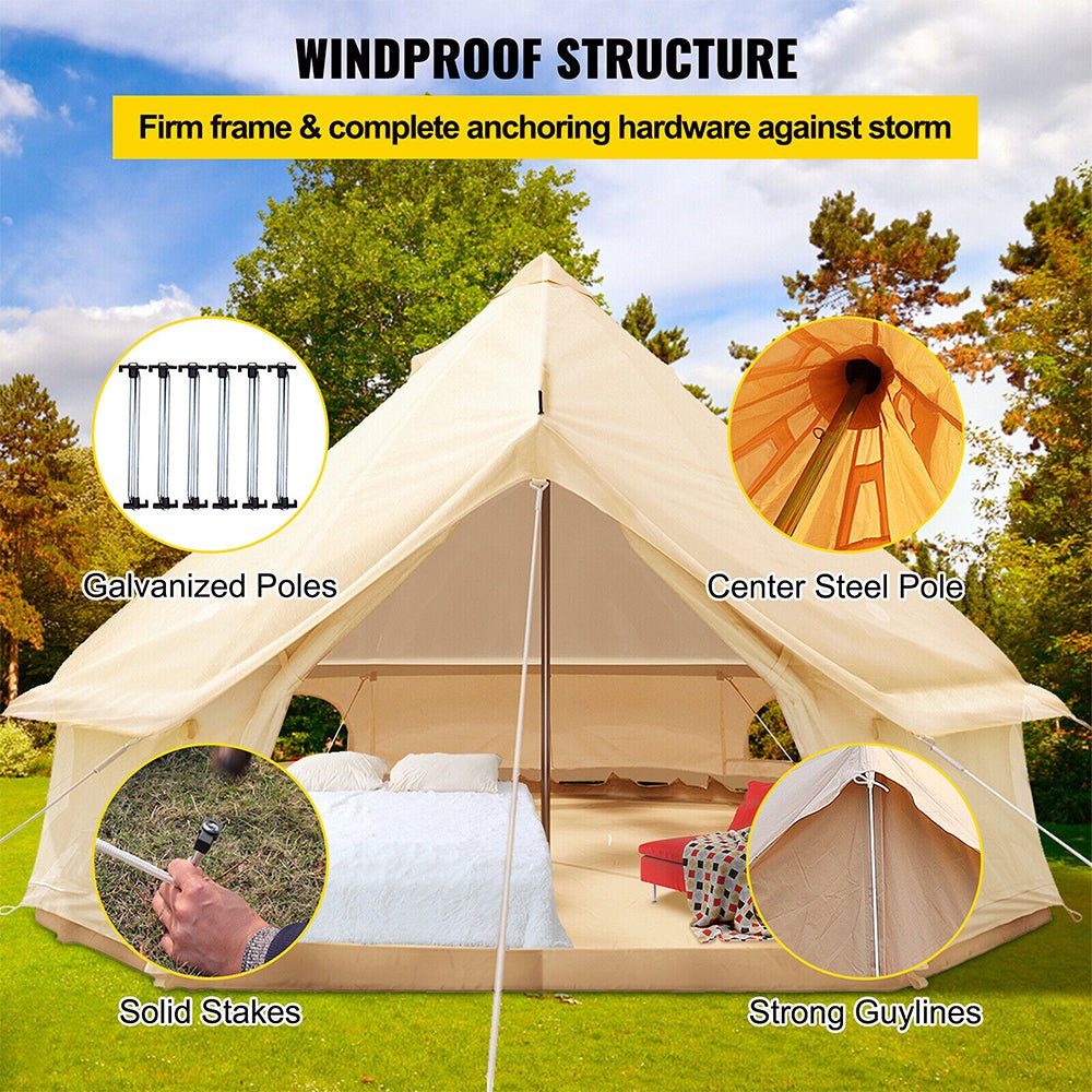 13FT Outdoor Glamping Yurt Teepee Canvas Camping Bell Family Waterproof Tent W/ Stove Jack (SAK92361) - Energize Trek