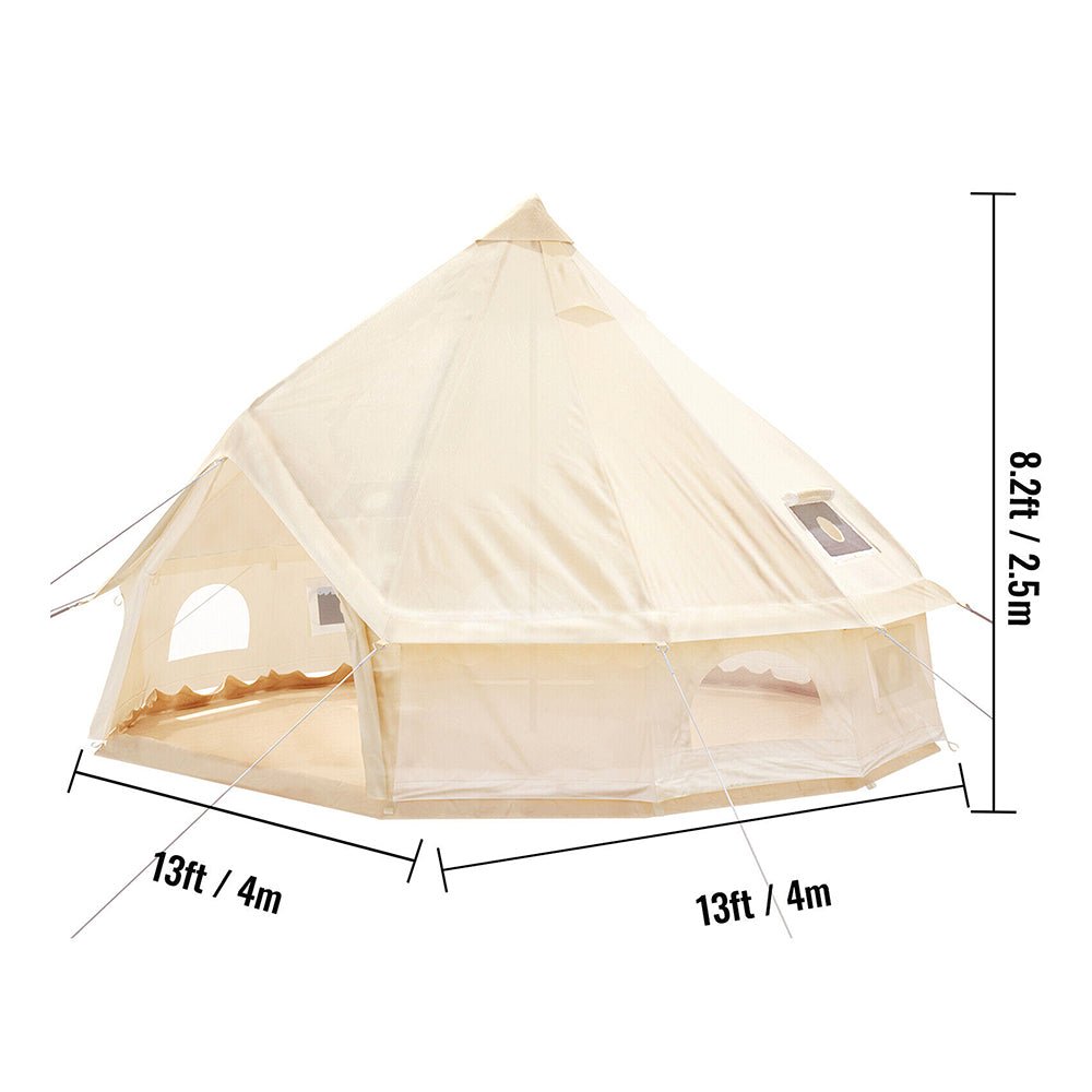 13FT Outdoor Glamping Yurt Teepee Canvas Camping Bell Family Waterproof Tent W/ Stove Jack (SAK92361) - Energize Trek