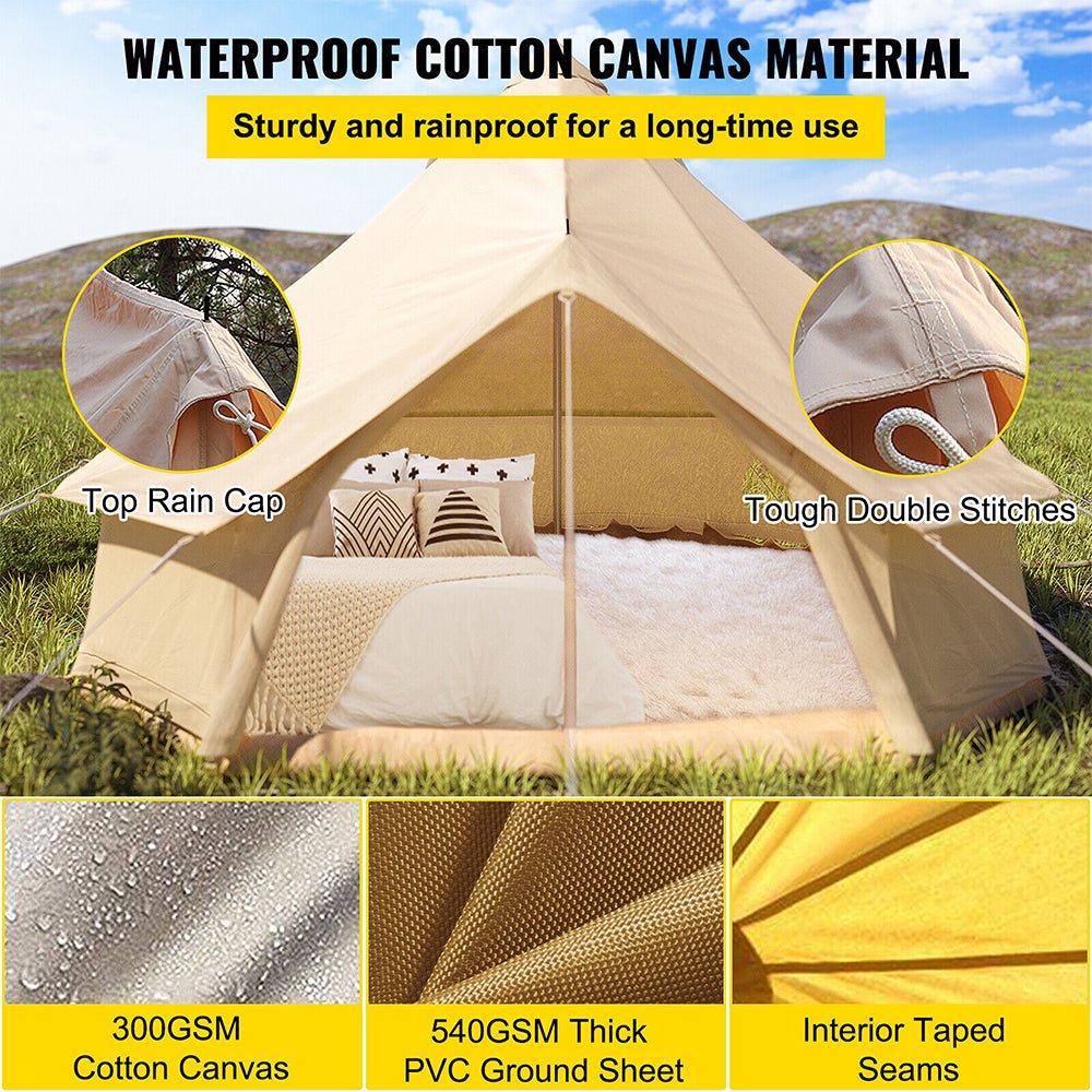 13FT Outdoor Glamping Yurt Teepee Canvas Camping Bell Family Waterproof Tent W/ Stove Jack (SAK92361) - Energize Trek