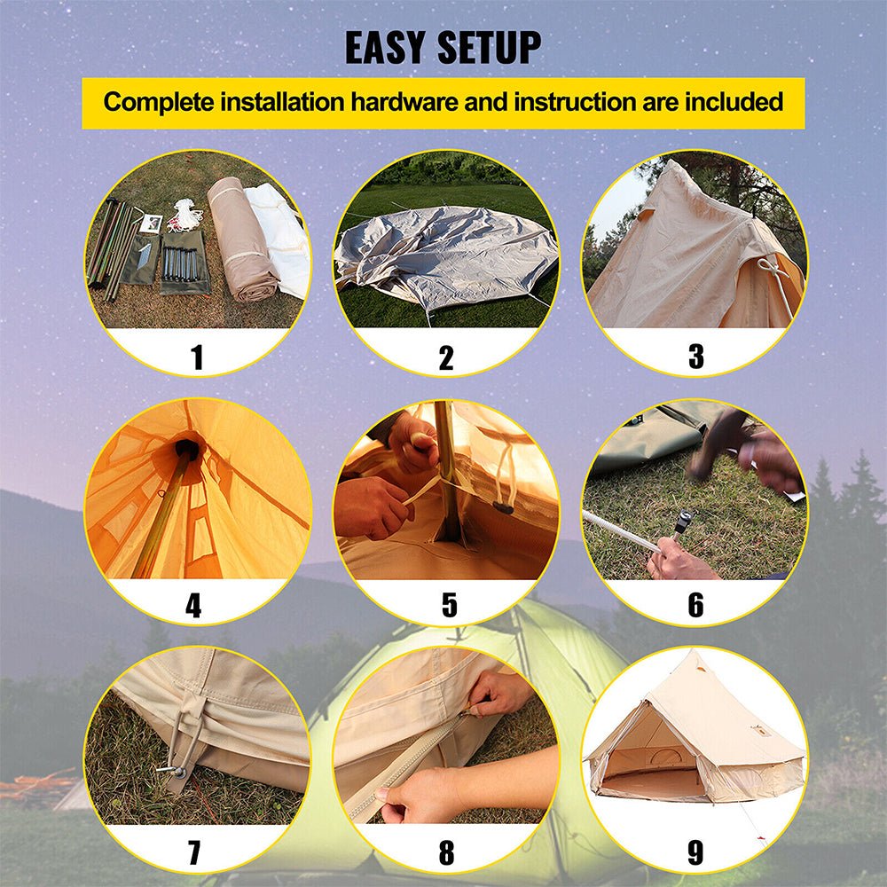 13FT Outdoor Glamping Yurt Teepee Canvas Camping Bell Family Waterproof Tent W/ Stove Jack (SAK92361) - Energize Trek