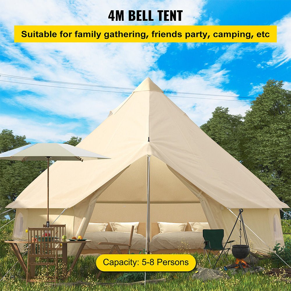 13FT Outdoor Glamping Yurt Teepee Canvas Camping Bell Family Waterproof Tent W/ Stove Jack (SAK92361) - Energize Trek