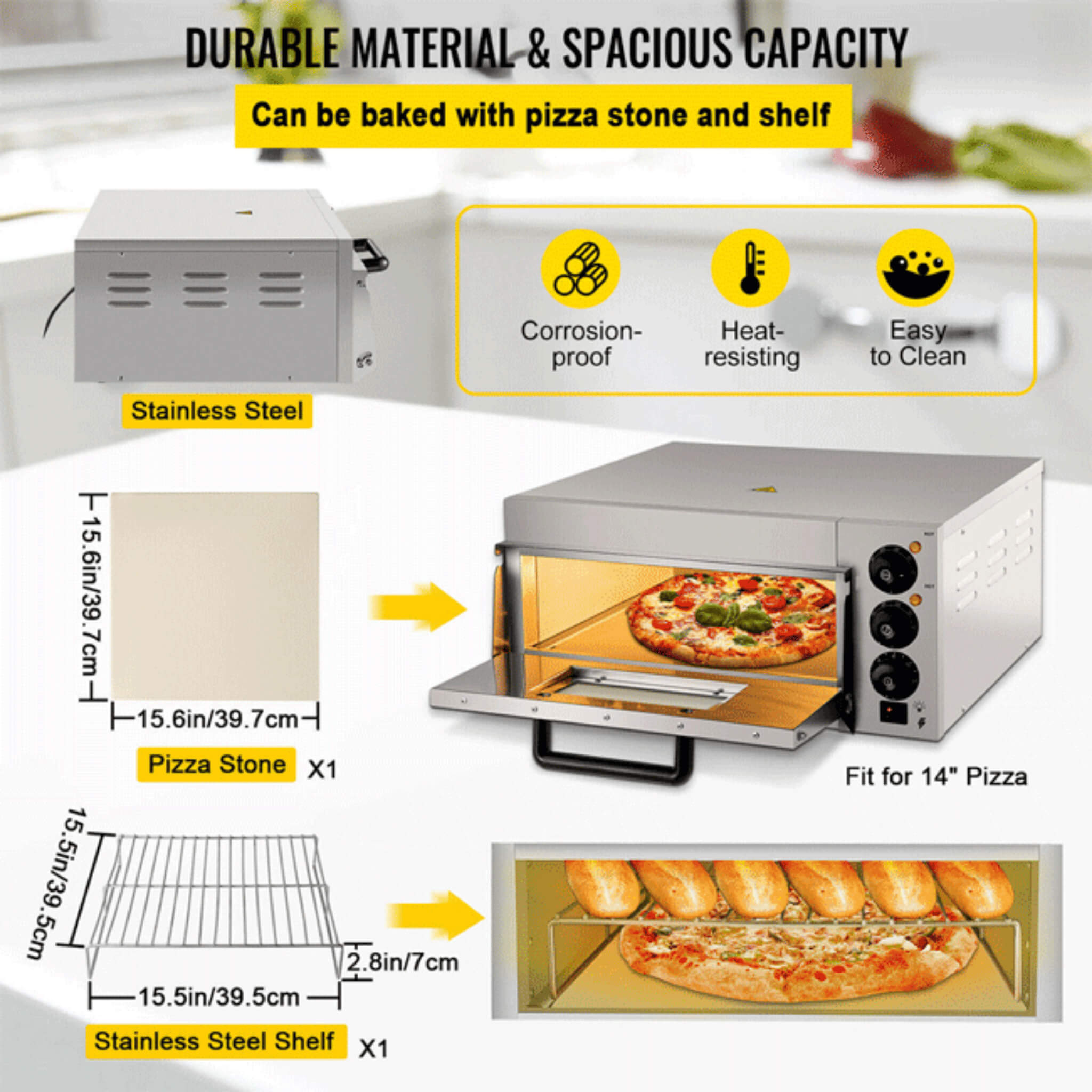 14" Electric Single Deck Countertop Commercial Pizza Oven (SAK92582) - Energize Trek