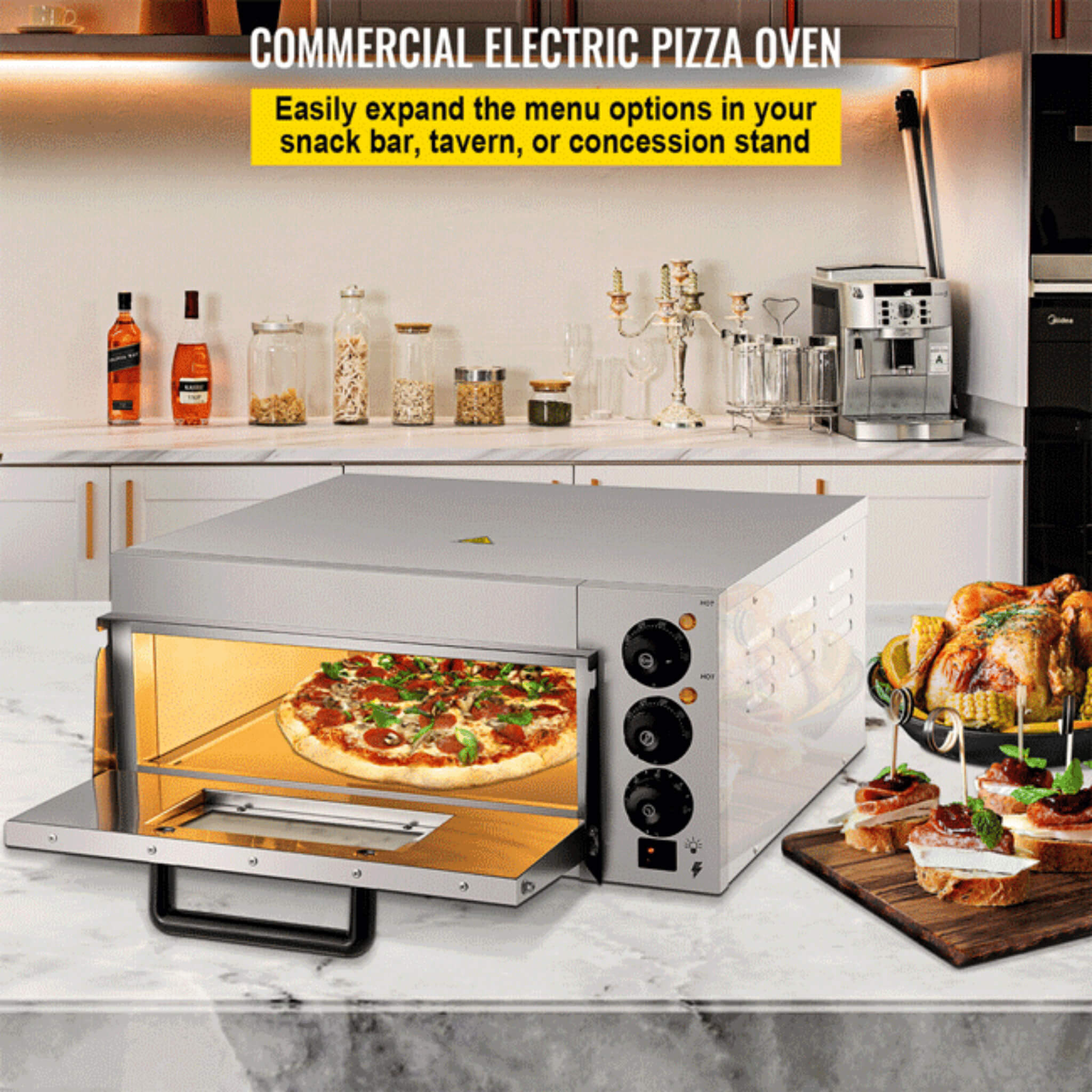 14" Electric Single Deck Countertop Commercial Pizza Oven (SAK92582) - Energize Trek