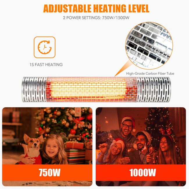 1500W Electric Indoor/Outdoor Waterproof Infrared Patio Heater W/ 2 Power Settings (91826957) - Energize Trek