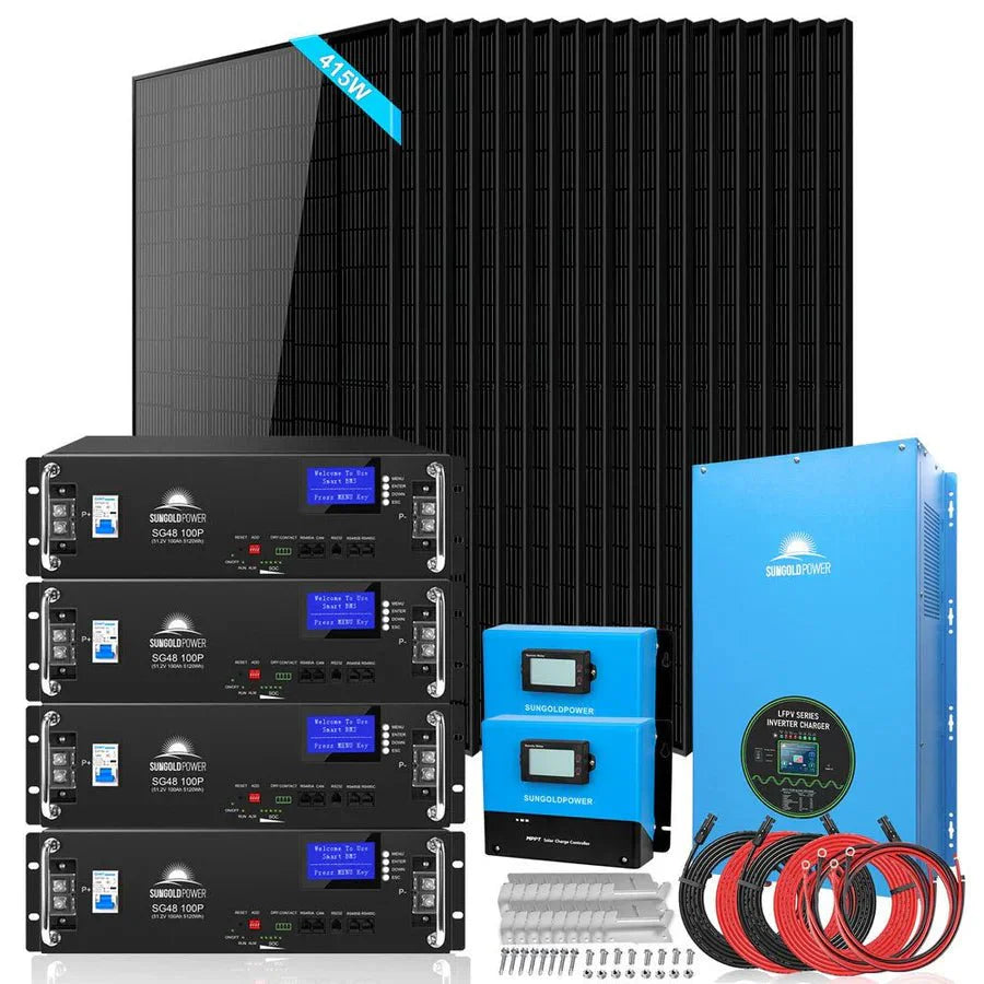 Off-Grid Solar Kits 12kW/15kW/18kW Options 120V/240V with 48v LiFePO4 Lithium Batteries & 415w Solar Panels SGR-18K20E - Energize Trek