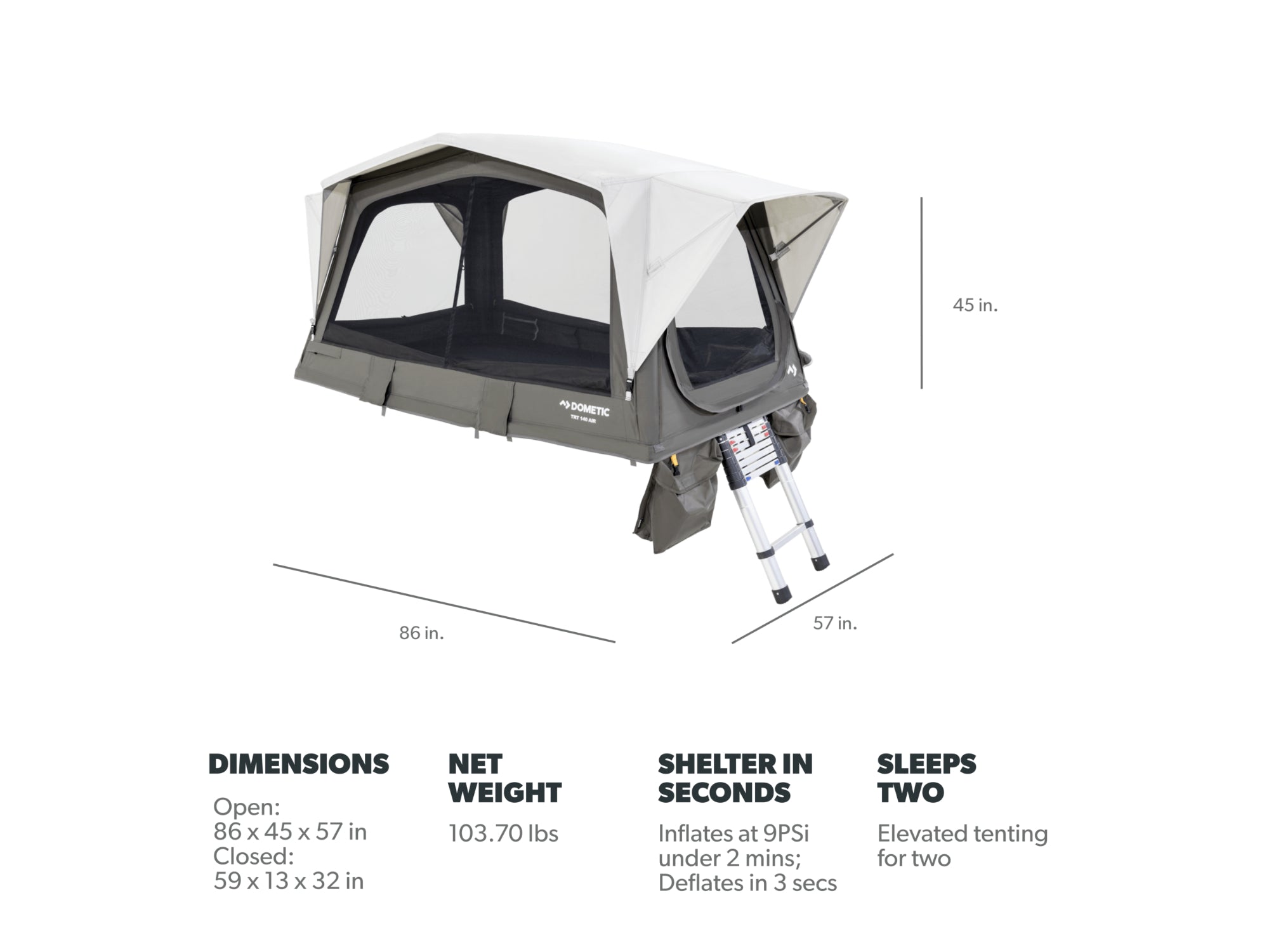 Dometic TRT 140 AIR Inflatable Roof Top Tent - 2 Person - Energize Trek