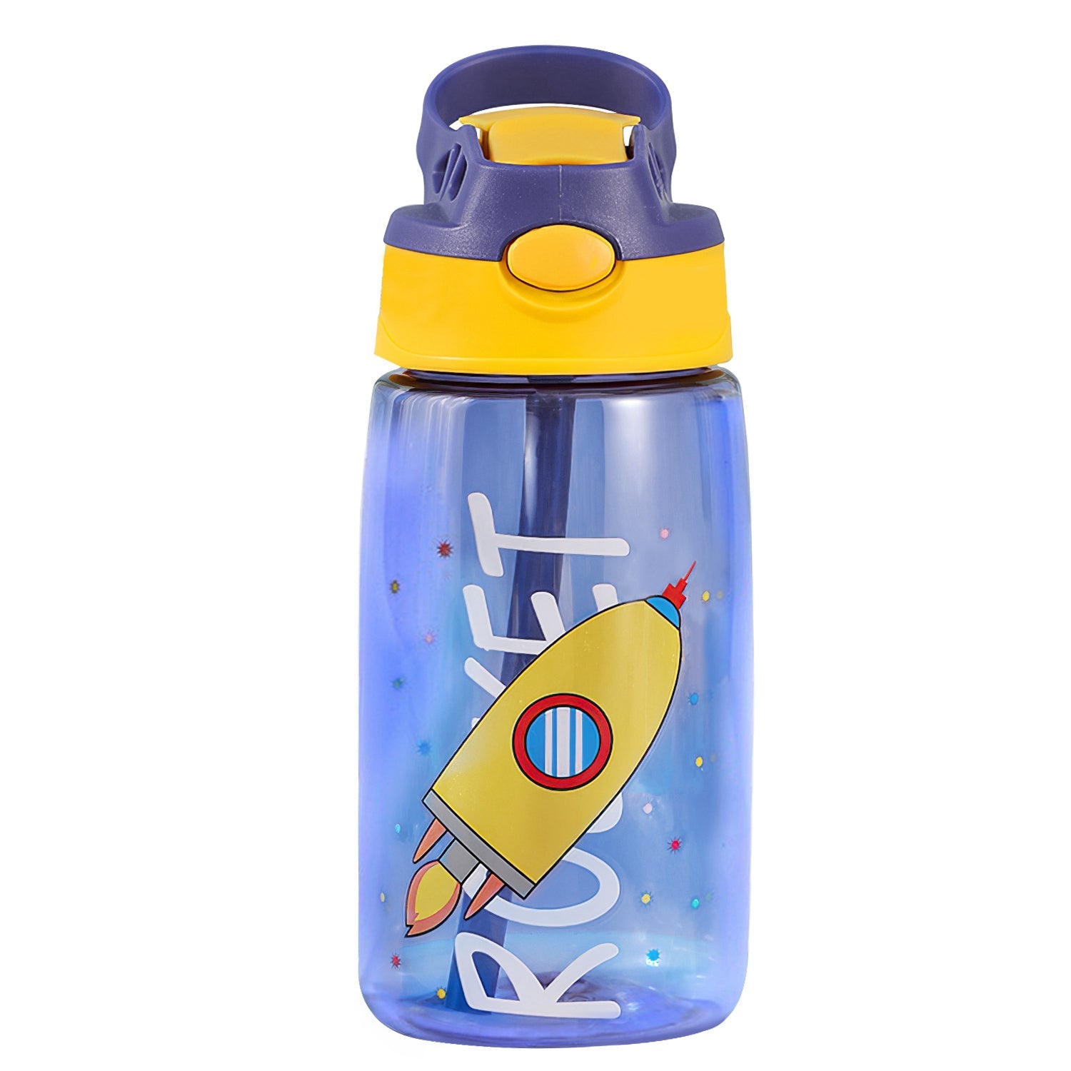 16.2Oz Leak-proof Kids Water Bottle with Straw Push Button Sport Water Bottle for Kids Crab Ship Jellyfish Rocket - Energize Trek