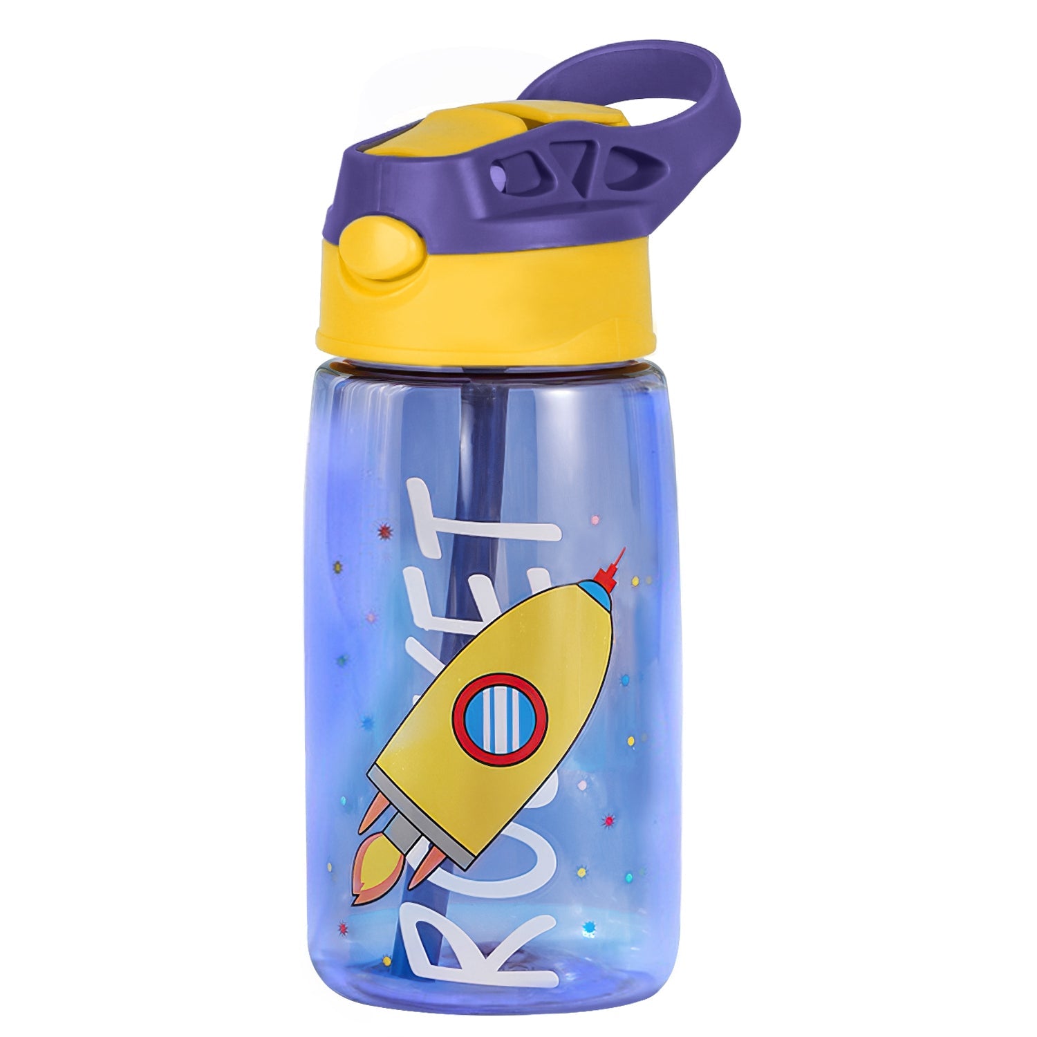 16.2Oz Leak-proof Kids Water Bottle with Straw Push Button Sport Water Bottle for Kids Crab Ship Jellyfish Rocket - Energize Trek