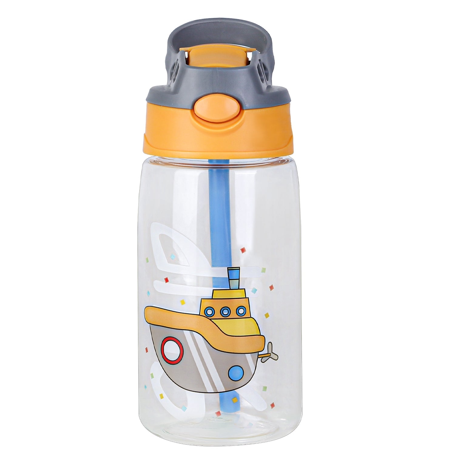 16.2Oz Leak-proof Kids Water Bottle with Straw Push Button Sport Water Bottle for Kids Crab Ship Jellyfish Rocket - Energize Trek