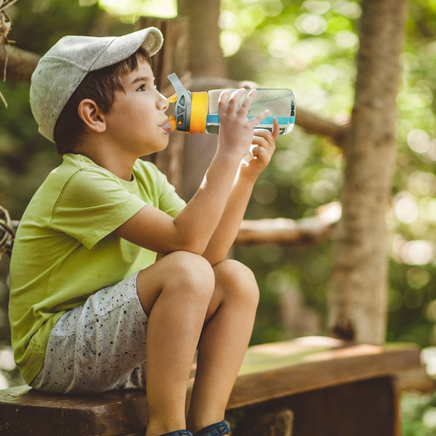 16.2Oz Leak-proof Kids Water Bottle with Straw Push Button Sport Water Bottle for Kids Crab Ship Jellyfish Rocket - Energize Trek