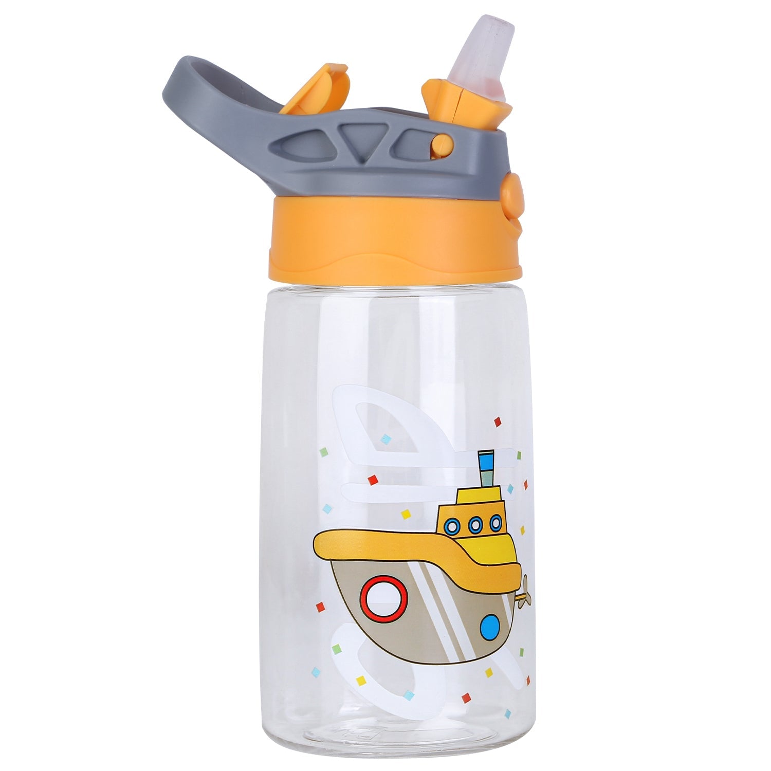 16.2Oz Leak-proof Kids Water Bottle with Straw Push Button Sport Water Bottle for Kids Crab Ship Jellyfish Rocket - Energize Trek