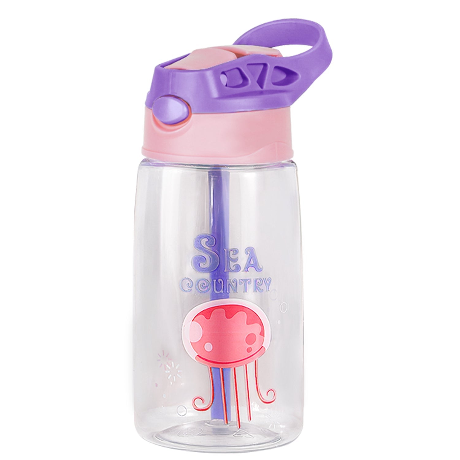 16.2Oz Leak-proof Kids Water Bottle with Straw Push Button Sport Water Bottle for Kids Crab Ship Jellyfish Rocket - Energize Trek