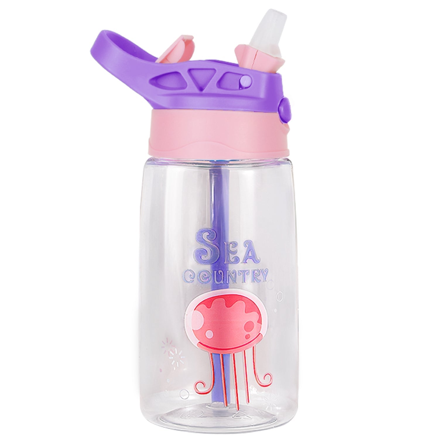 16.2Oz Leak-proof Kids Water Bottle with Straw Push Button Sport Water Bottle for Kids Crab Ship Jellyfish Rocket - Energize Trek