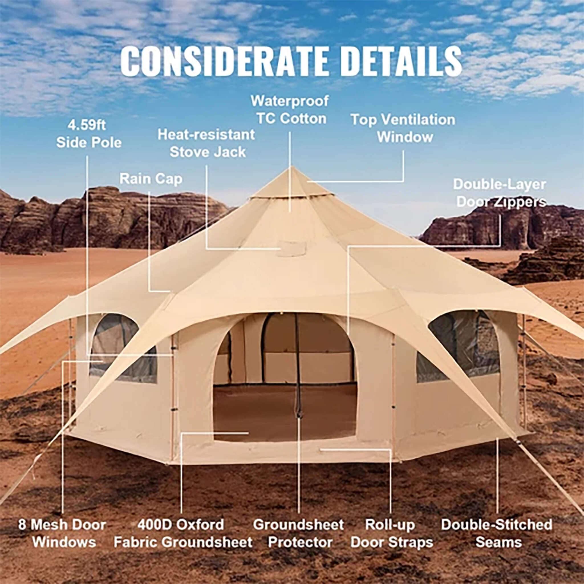 16FT Large Premium 4-Season 8-Person Bell Yurt Tent With Stove Jack (SAK75947) - Energize Trek