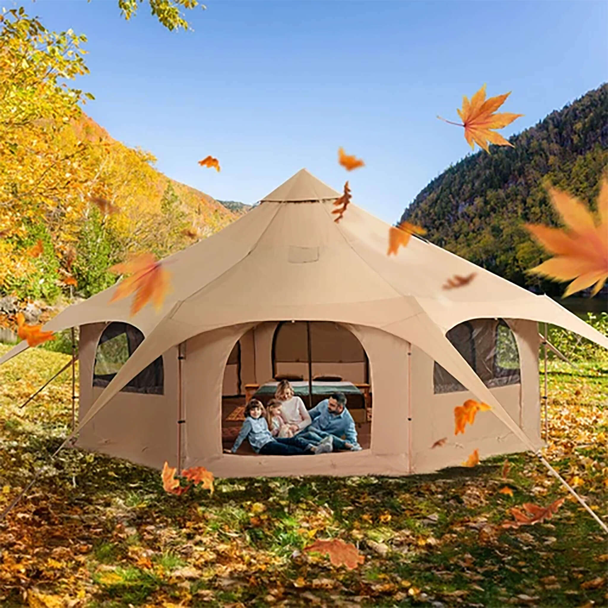 16FT Large Premium 4-Season 8-Person Bell Yurt Tent With Stove Jack (SAK75947) - Energize Trek