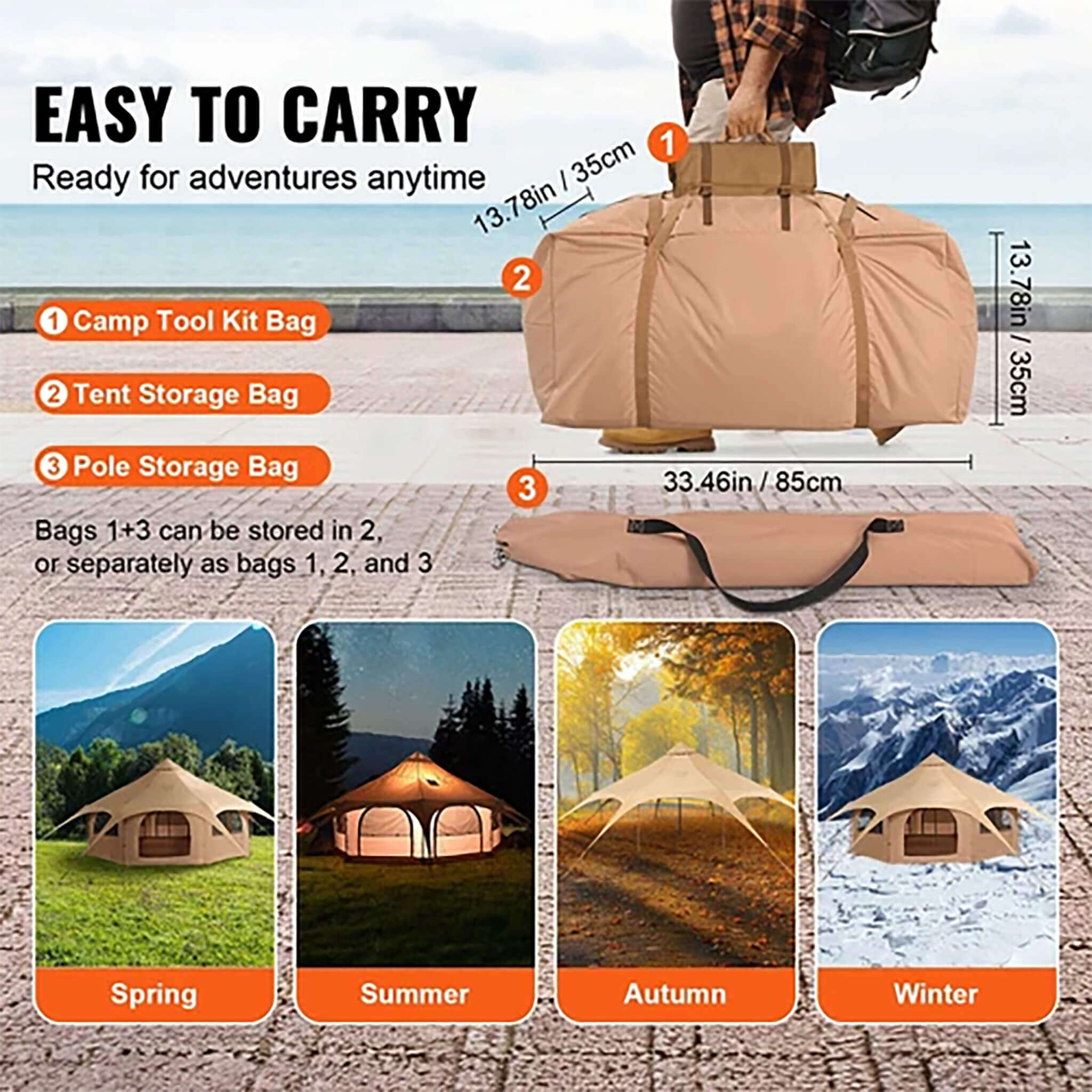 16FT Large Premium 4-Season 8-Person Bell Yurt Tent With Stove Jack (SAK75947) - Energize Trek