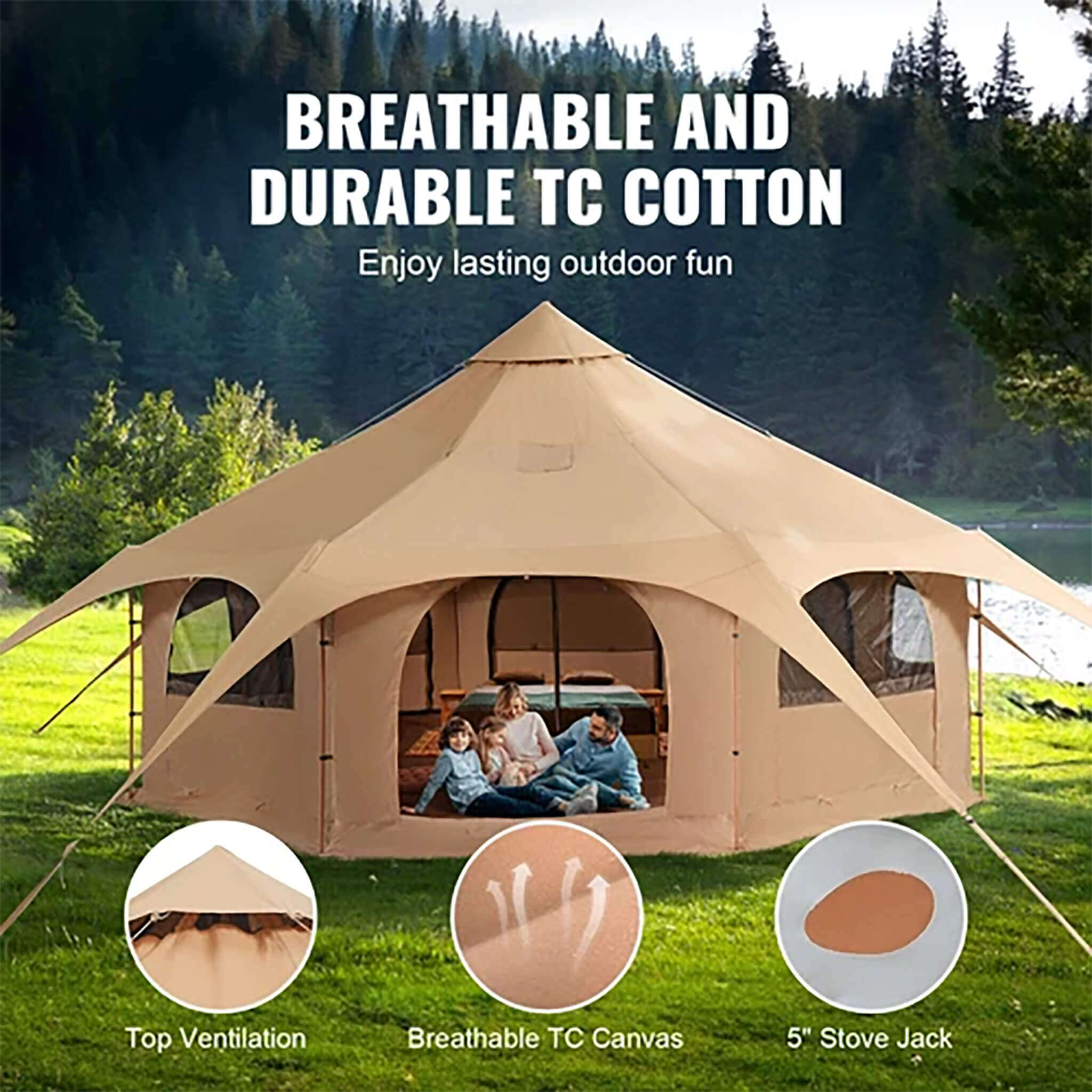 16FT Large Premium 4-Season 8-Person Bell Yurt Tent With Stove Jack (SAK75947) - Energize Trek