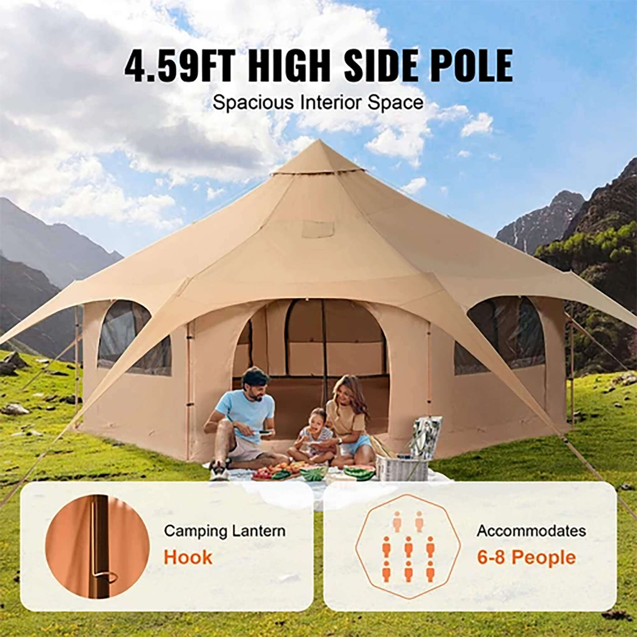 16FT Large Premium 4-Season 8-Person Bell Yurt Tent With Stove Jack (SAK75947) - Energize Trek