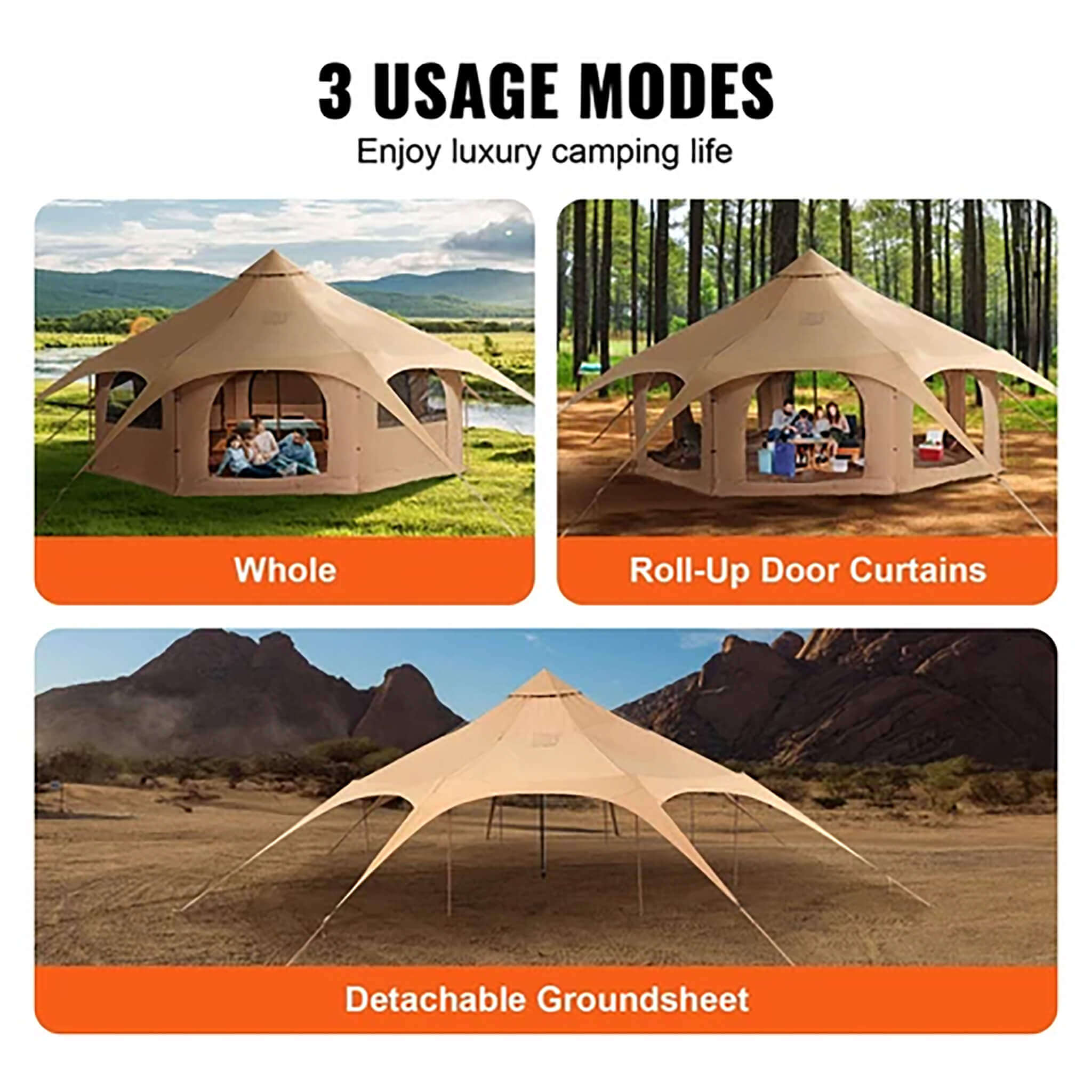 16FT Large Premium 4-Season 8-Person Bell Yurt Tent With Stove Jack (SAK75947) - Energize Trek