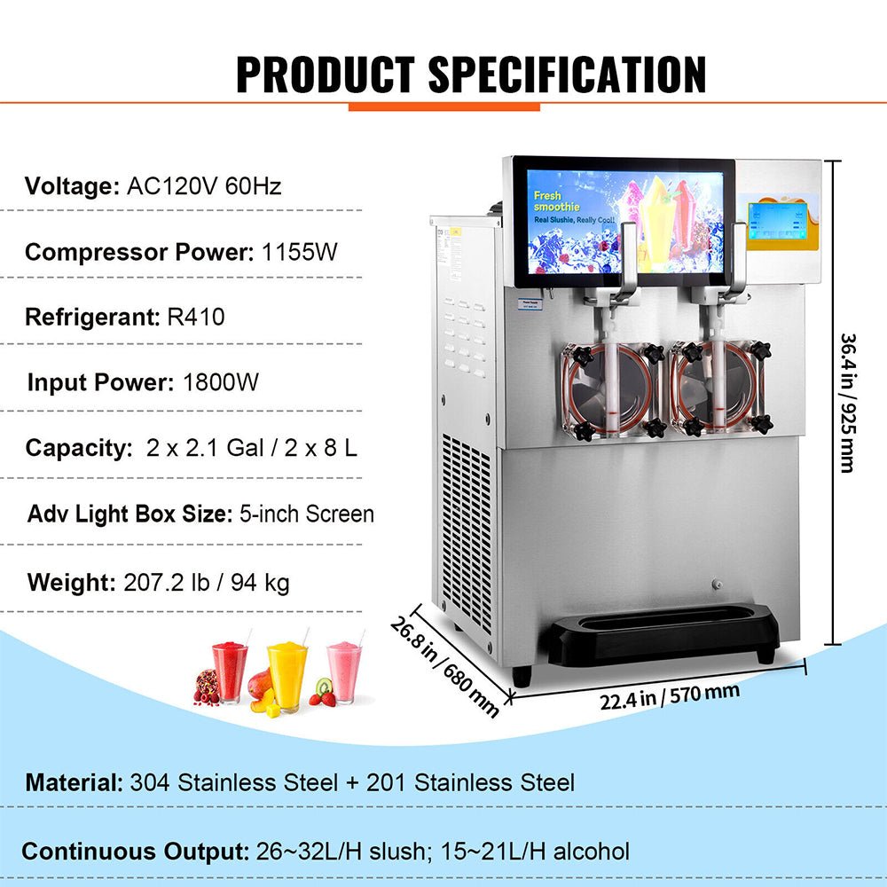 16L Commercial Double Frozen Margarita Ice Slushie Drink Maker Machine, 1155W (SAK95281) - Energize Trek