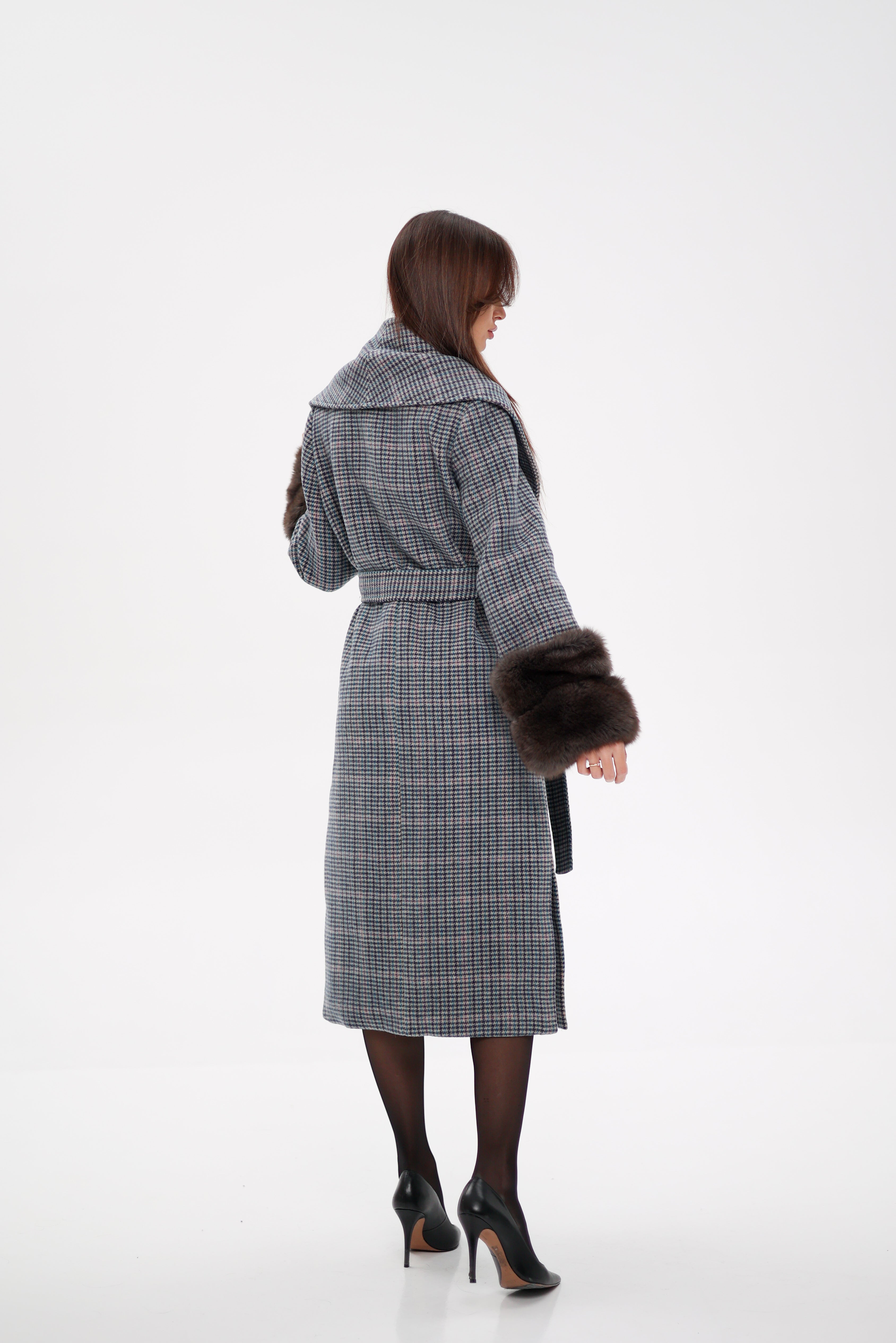 Genuine Polar Fox Fur Virgin Wool Wrap Coat - Energize Trek